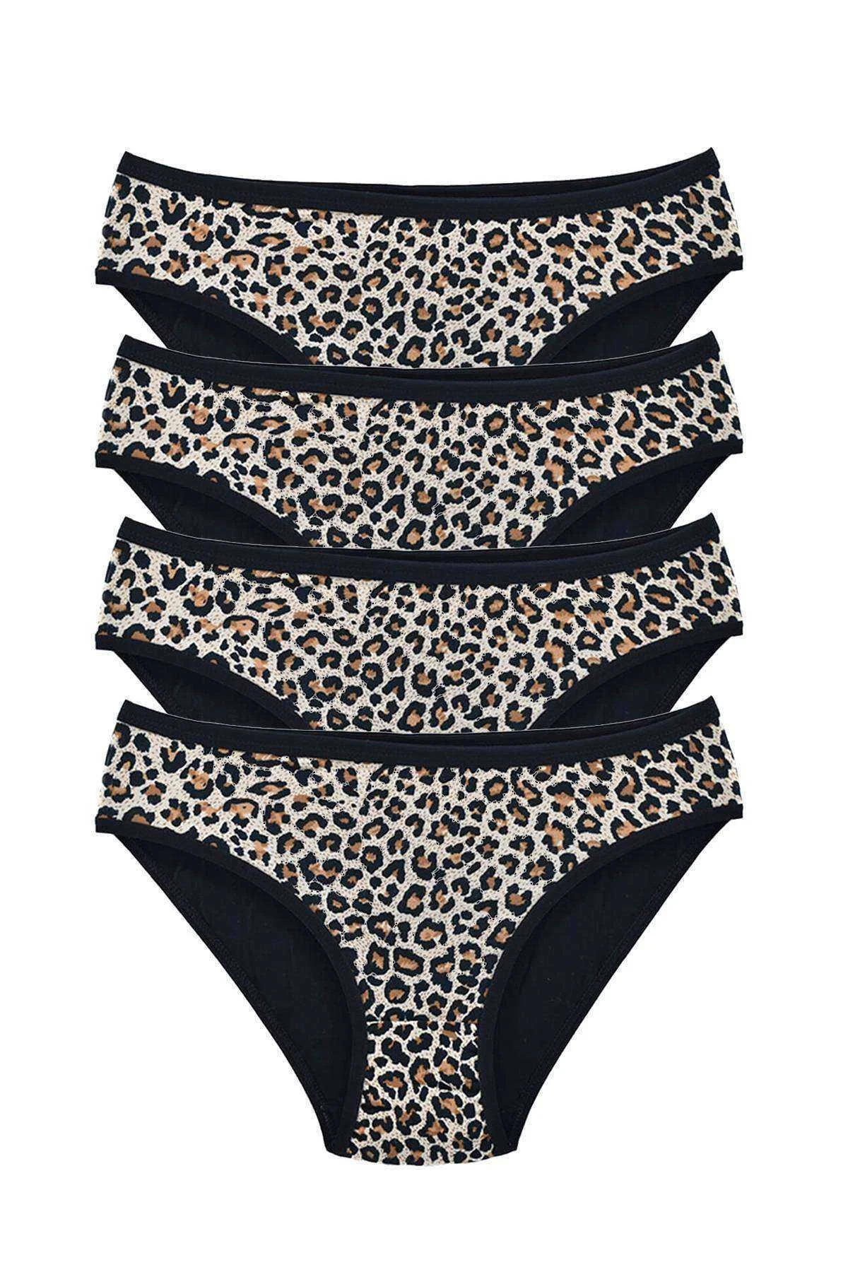 4 Adet Leopar Desenli Likralı Yumuşak Dokulu Kadın Slip Külot - Just Cheap Store Görsel 2