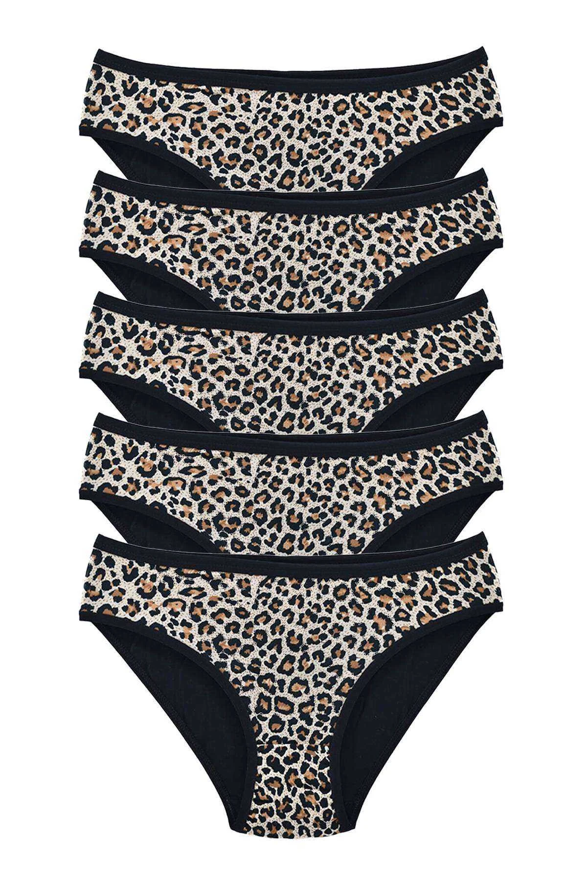 5 Adet Leopar Desenli Likralı Yumuşak Dokulu Kadın Slip Külot - Just Cheap Store Görsel 2