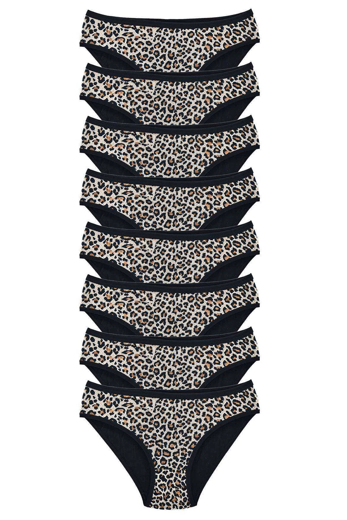 8 Adet Leopar Desenli Likralı Yumuşak Dokulu Kadın Slip Külot - Just Cheap Store Görsel 2