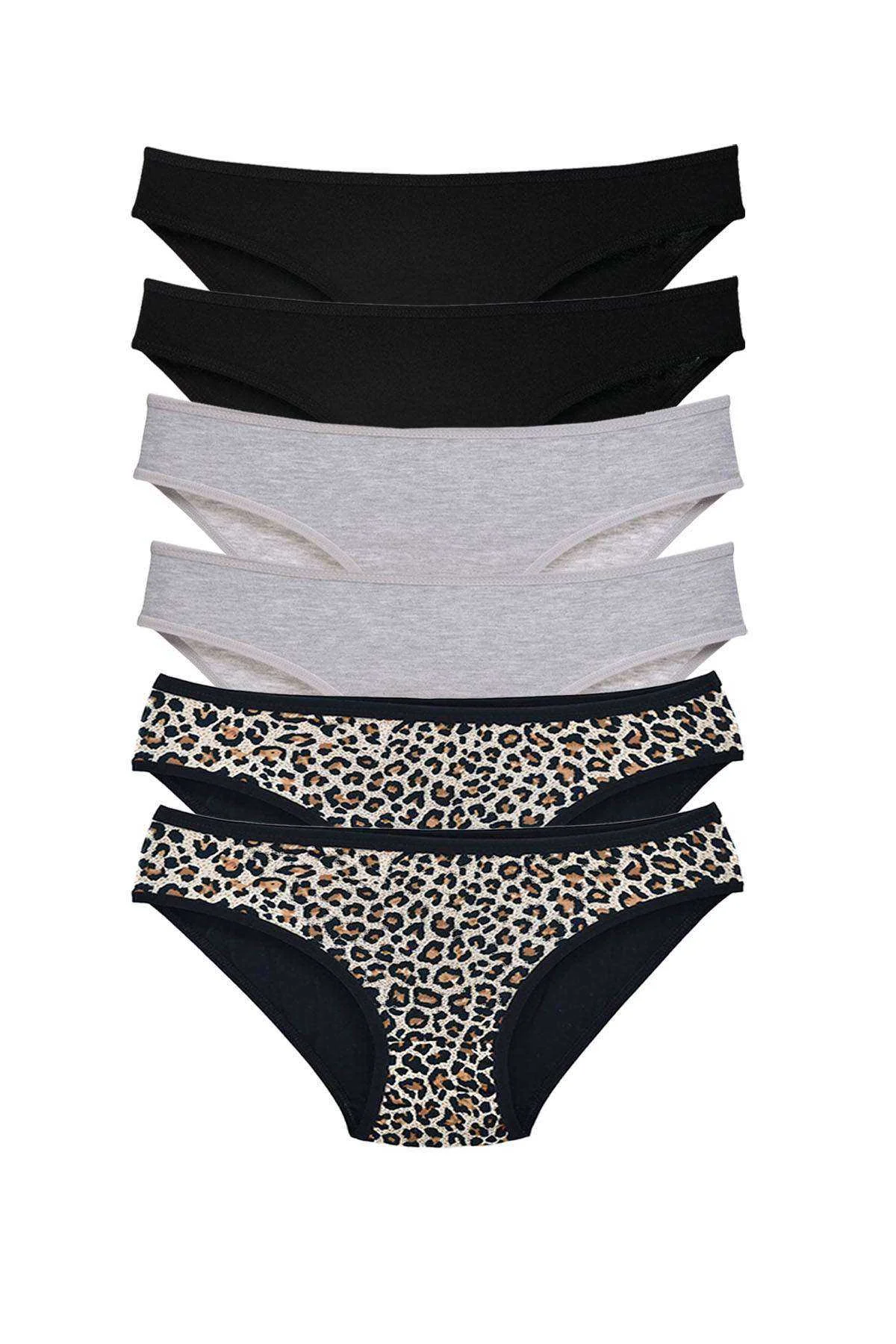 6 Adet Likralı Kadın Slip Külot Leopar Siyah Gri - Just Cheap Store Görsel 2