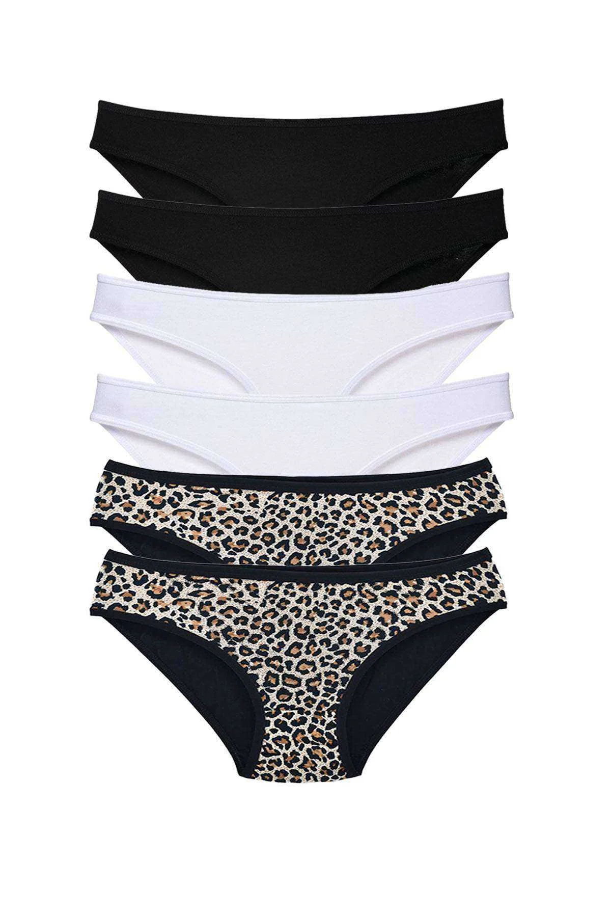 6 Adet Likralı Kadın Slip Külot Leopar Siyah Beyaz - Just Cheap Store Görsel 2