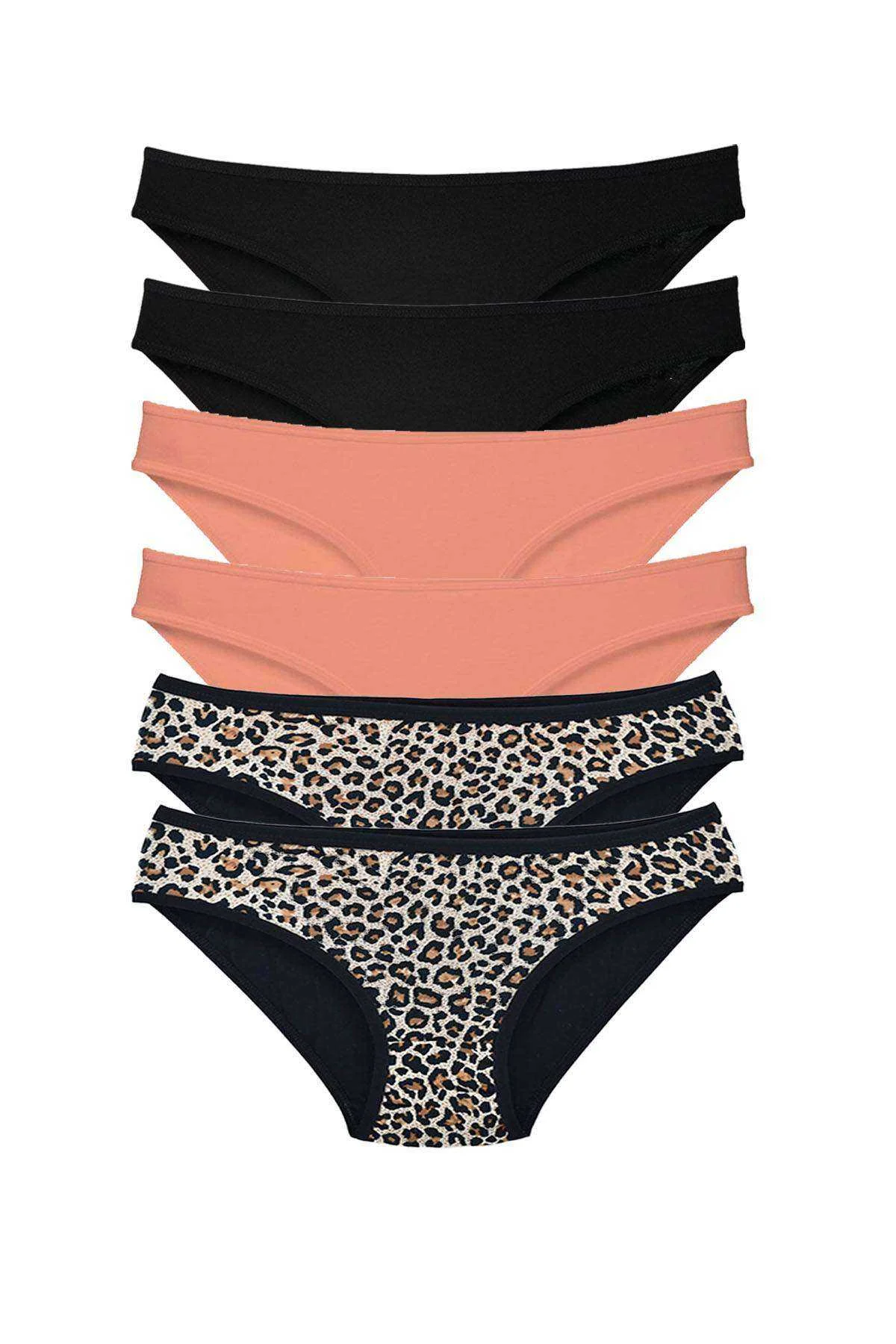 6 Adet Likralı Kadın Slip Külot Leopar Siyah Pudra - Just Cheap Store Görsel 2