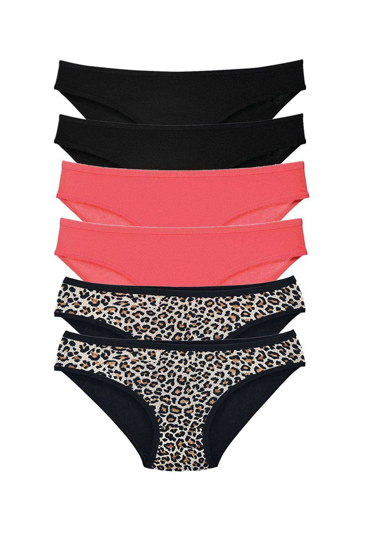 6 Adet Likralı Kadın Slip Külot Leopar Siyah Fuşya - Just Cheap Store Görsel 2