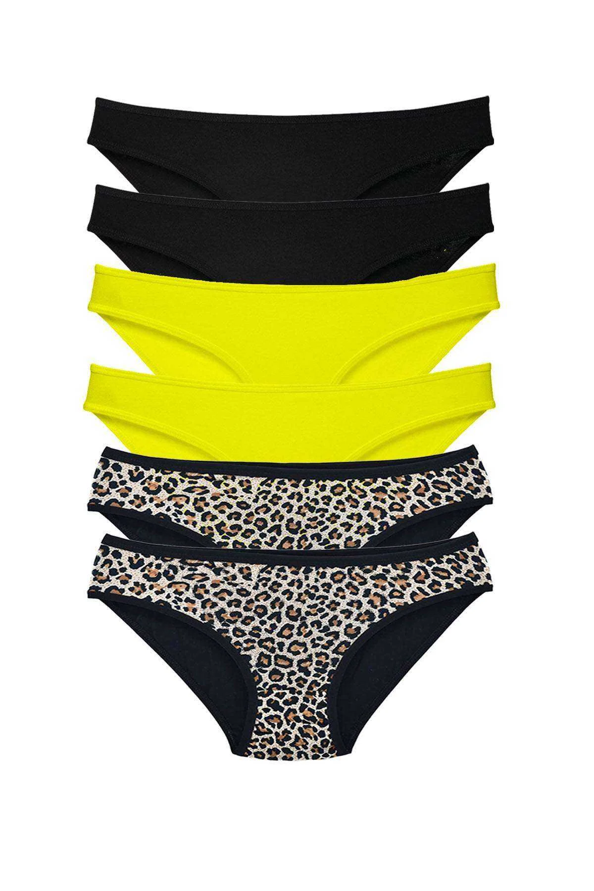 6 Adet Likralı Kadın Slip Külot Leopar Siyah Sarı - Just Cheap Store Görsel 2