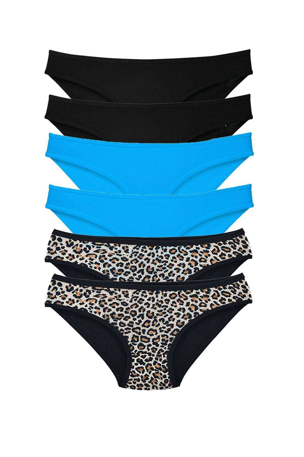6 Adet Likralı Kadın Slip Külot Leopar Siyah Mavi - Just Cheap Store Görsel 2