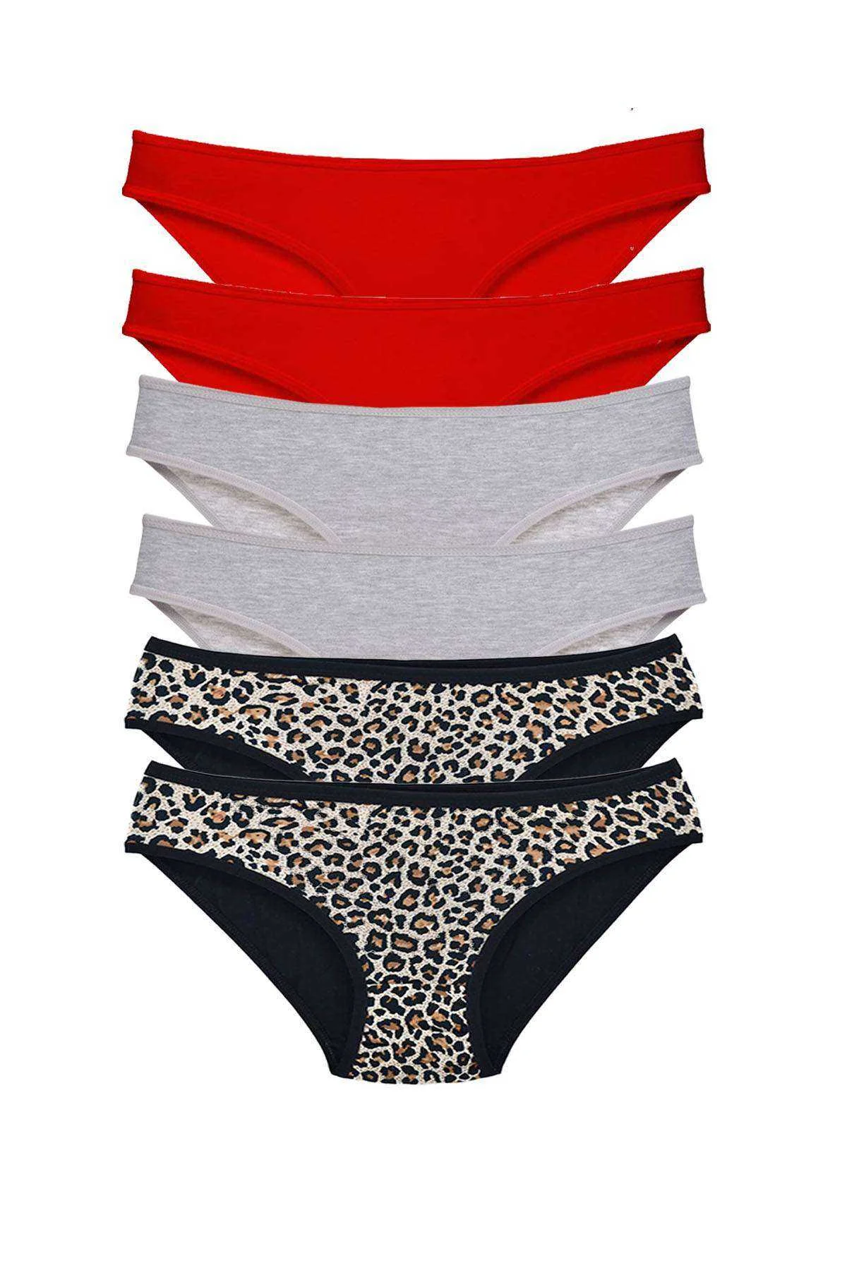 6 Adet Likralı Kadın Slip Külot Leopar Kırmızı Gri - Just Cheap Store Görsel 2