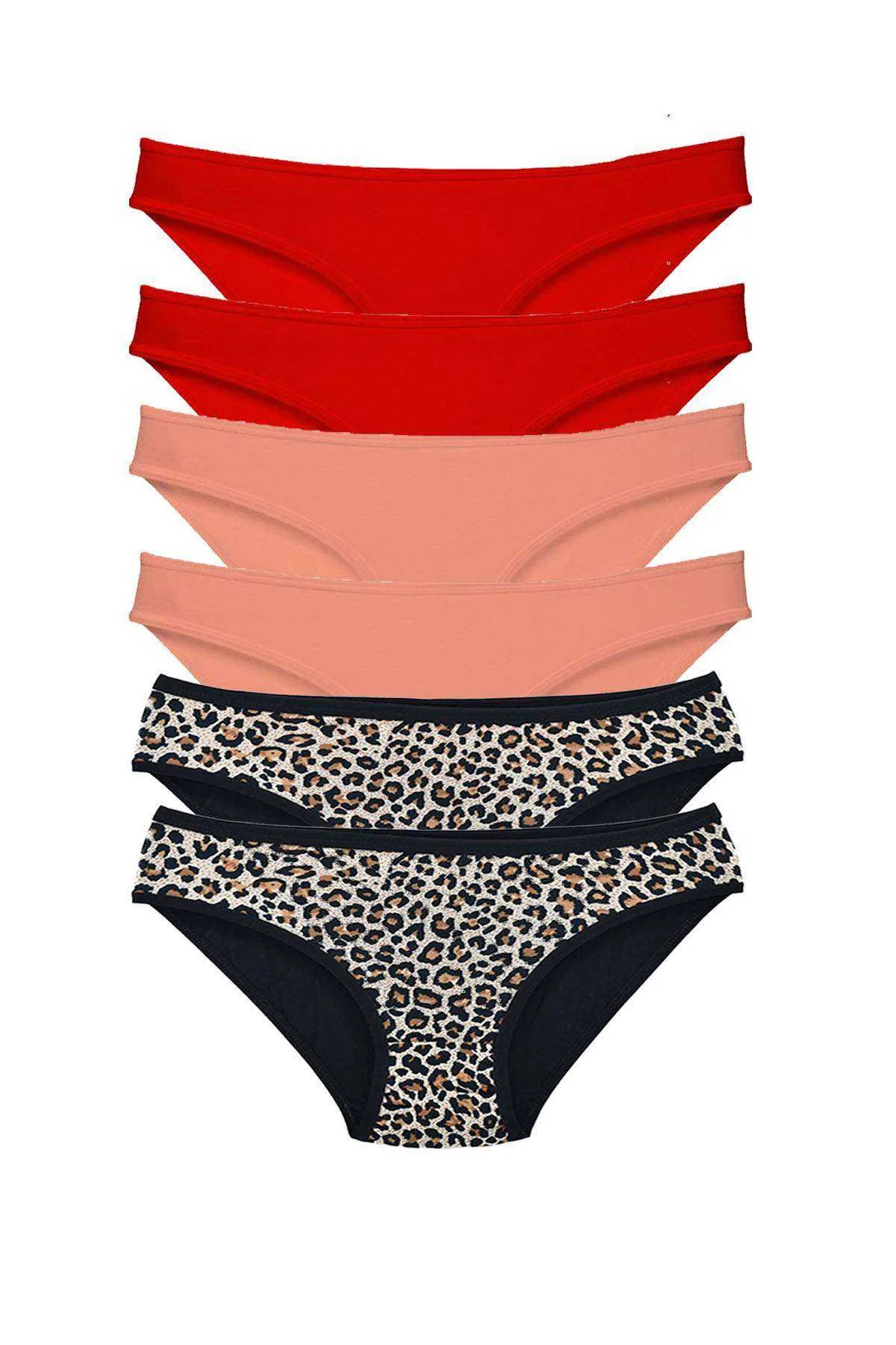 6 Adet Likralı Kadın Slip Külot Leopar Kırmızı Pudra - Just Cheap Store Görsel 2