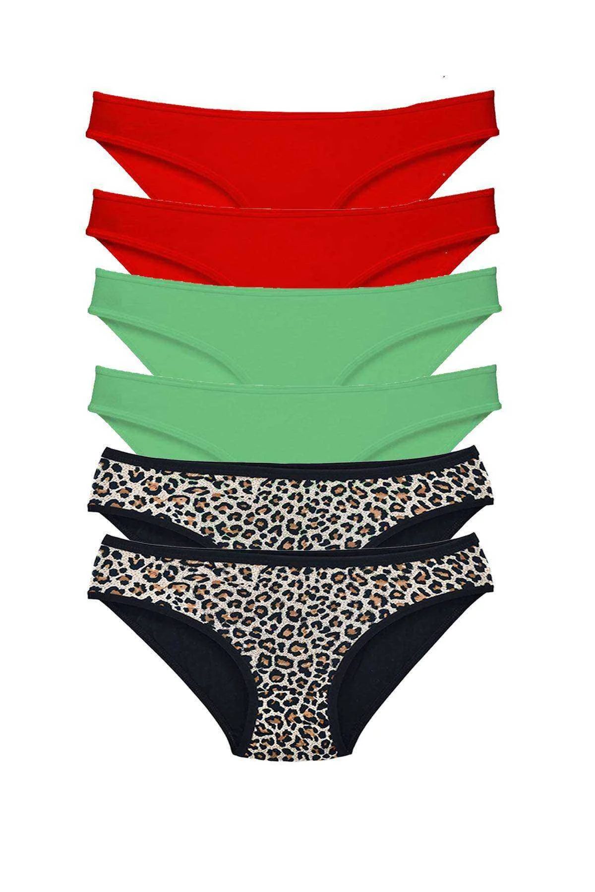 6 Adet Likralı Kadın Slip Külot Leopar Kırmızı Yeşil - Just Cheap Store Görsel 2