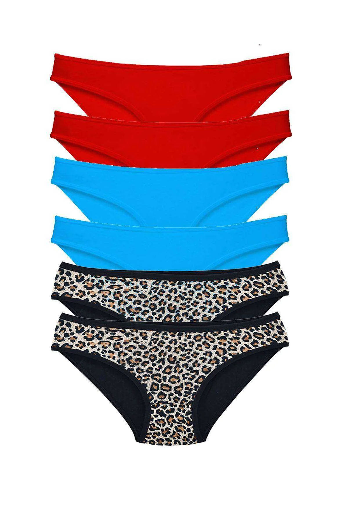 6 Adet Likralı Kadın Slip Külot Leopar Kırmızı Mavi - Just Cheap Store Görsel 2