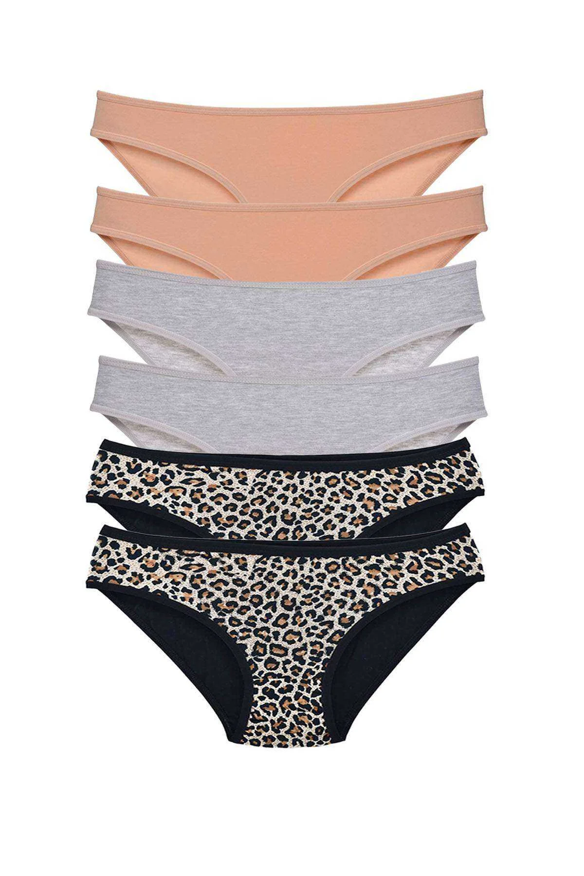 6 Adet Likralı Kadın Slip Külot Leopar Ten Gri - Just Cheap Store Görsel 2