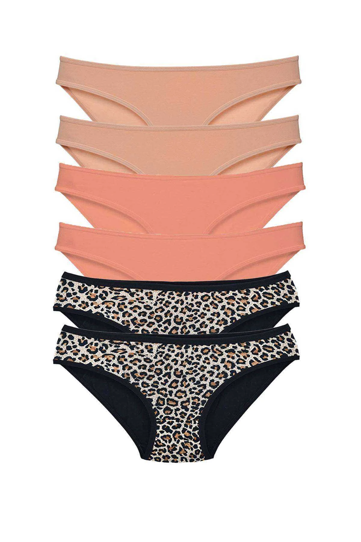 6 Adet Likralı Kadın Slip Külot Leopar Ten Pudra - Just Cheap Store Görsel 2