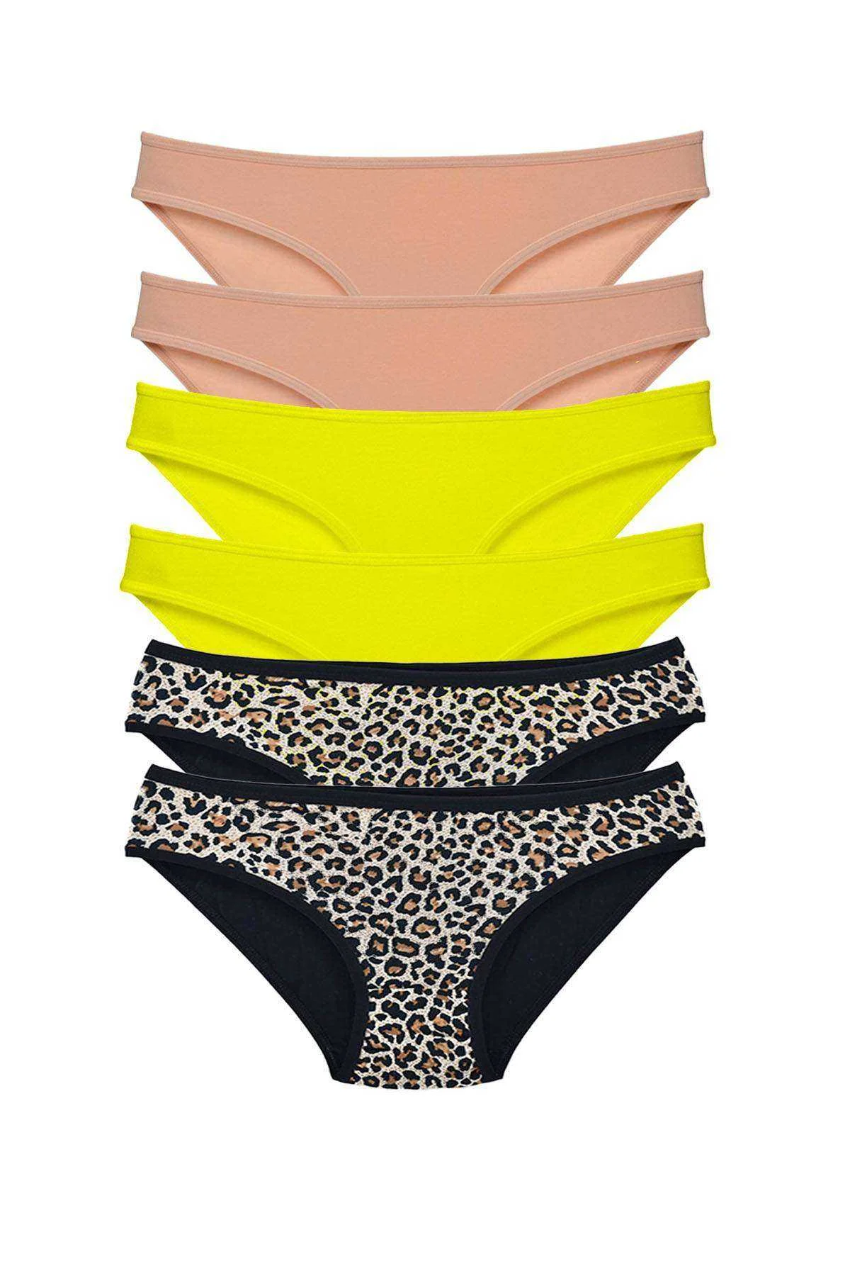 6 Adet Likralı Kadın Slip Külot Leopar Ten Sarı - Just Cheap Store Görsel 2