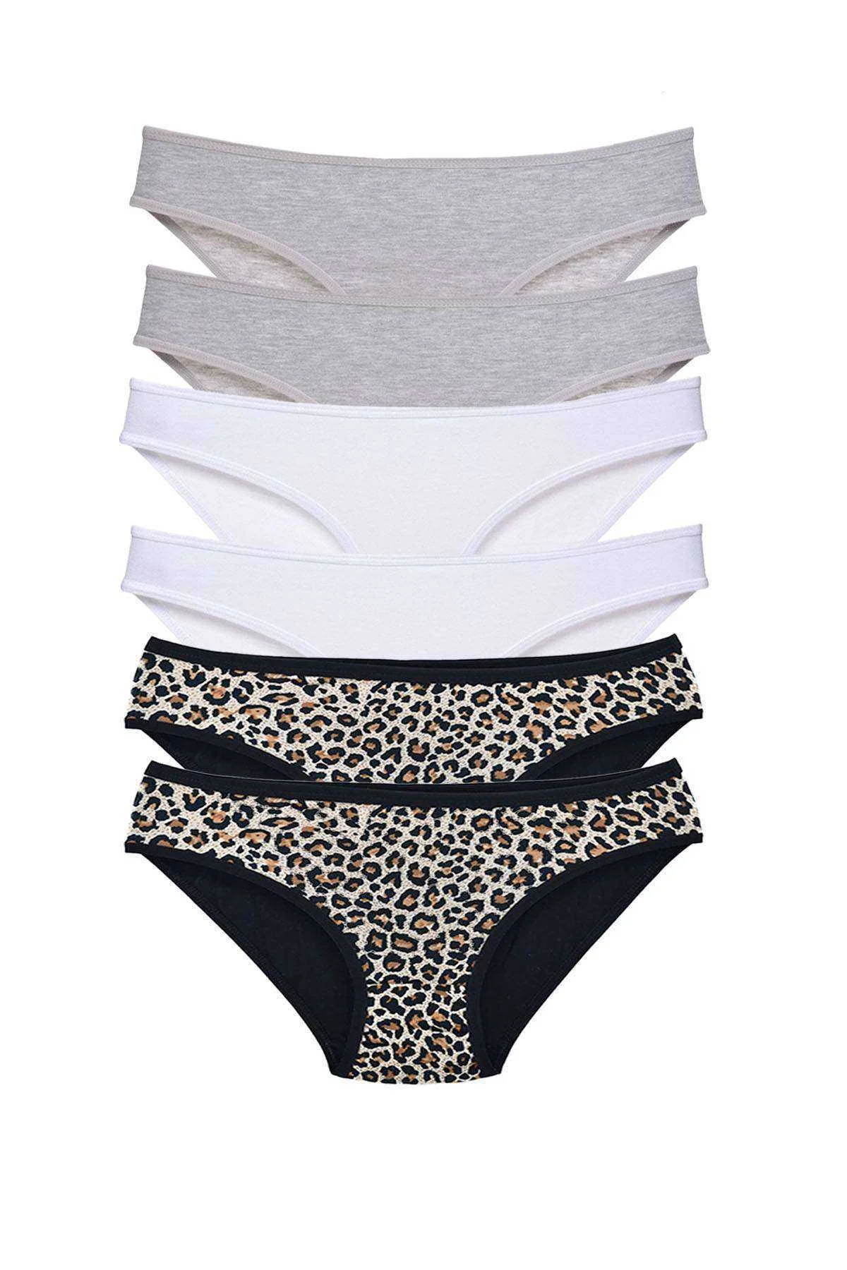 6 Adet Likralı Kadın Slip Külot Leopar Gri Beyaz - Just Cheap Store Görsel 2