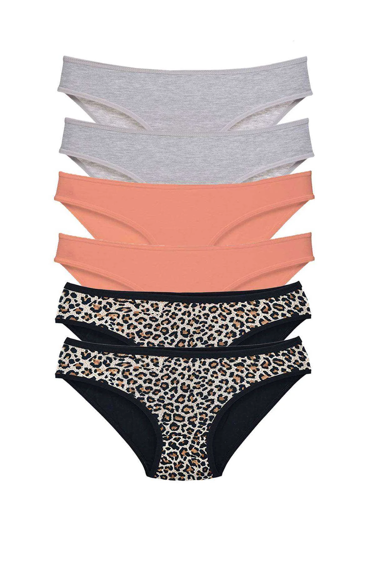 6 Adet Likralı Kadın Slip Külot Leopar Gri Pudra - Just Cheap Store Görsel 2