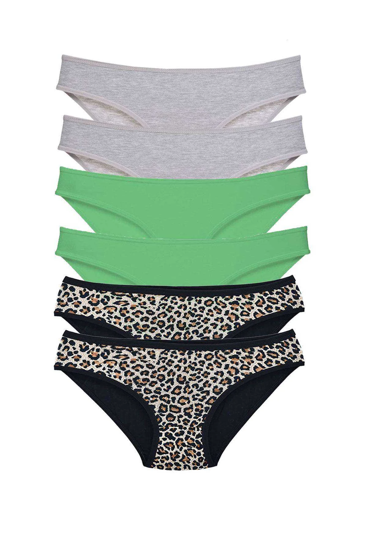 6 Adet Likralı Kadın Slip Külot Leopar Gri Yeşil - Just Cheap Store Görsel 2