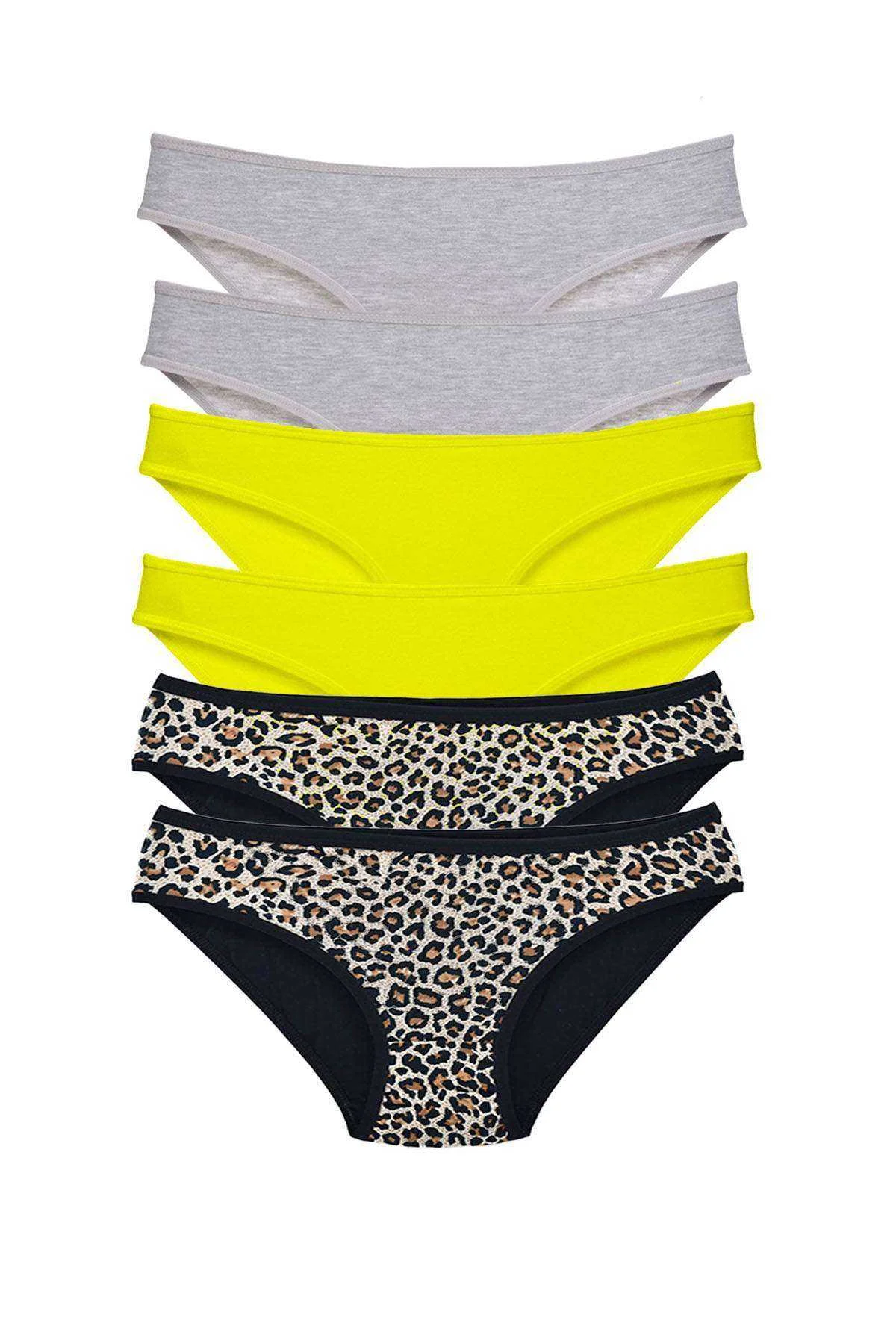 6 Adet Likralı Kadın Slip Külot Leopar Gri Sarı - Just Cheap Store Görsel 2
