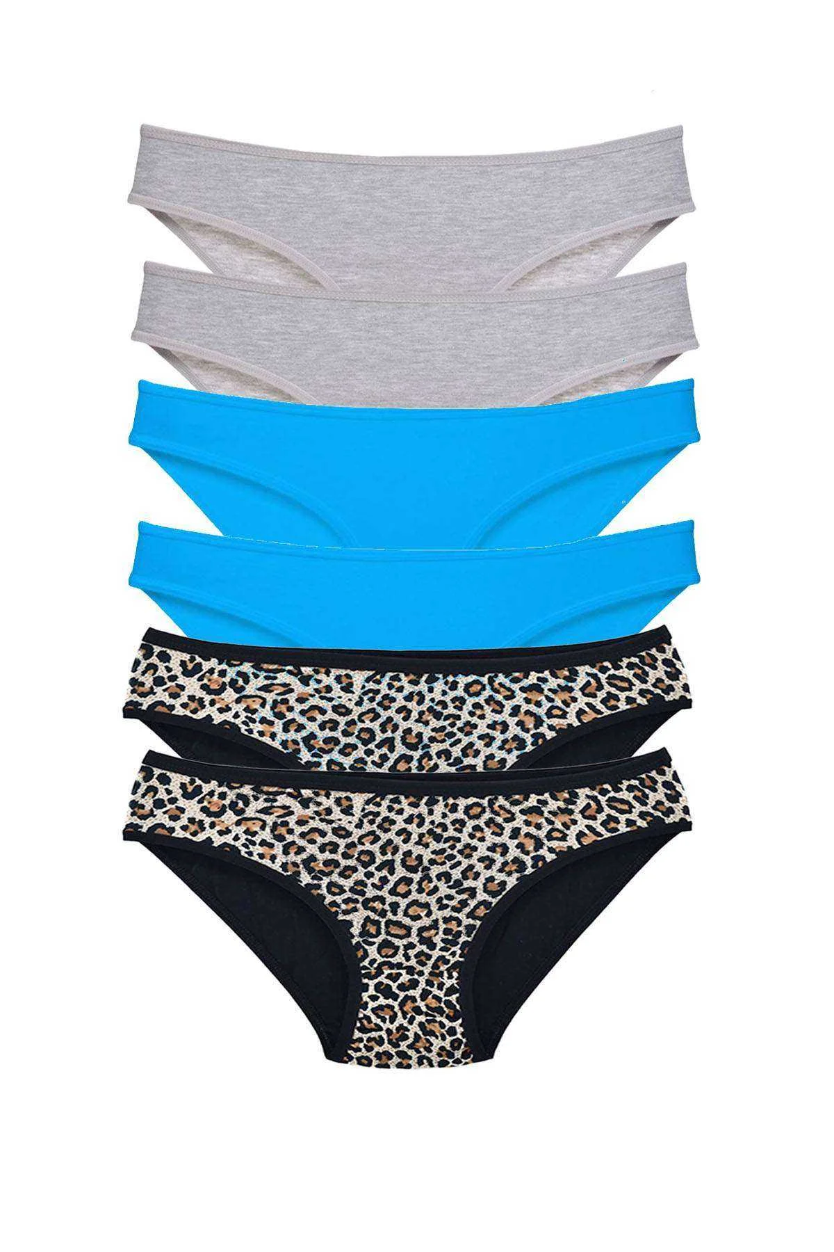 6 Adet Likralı Kadın Slip Külot Leopar Gri Mavi - Just Cheap Store Görsel 2