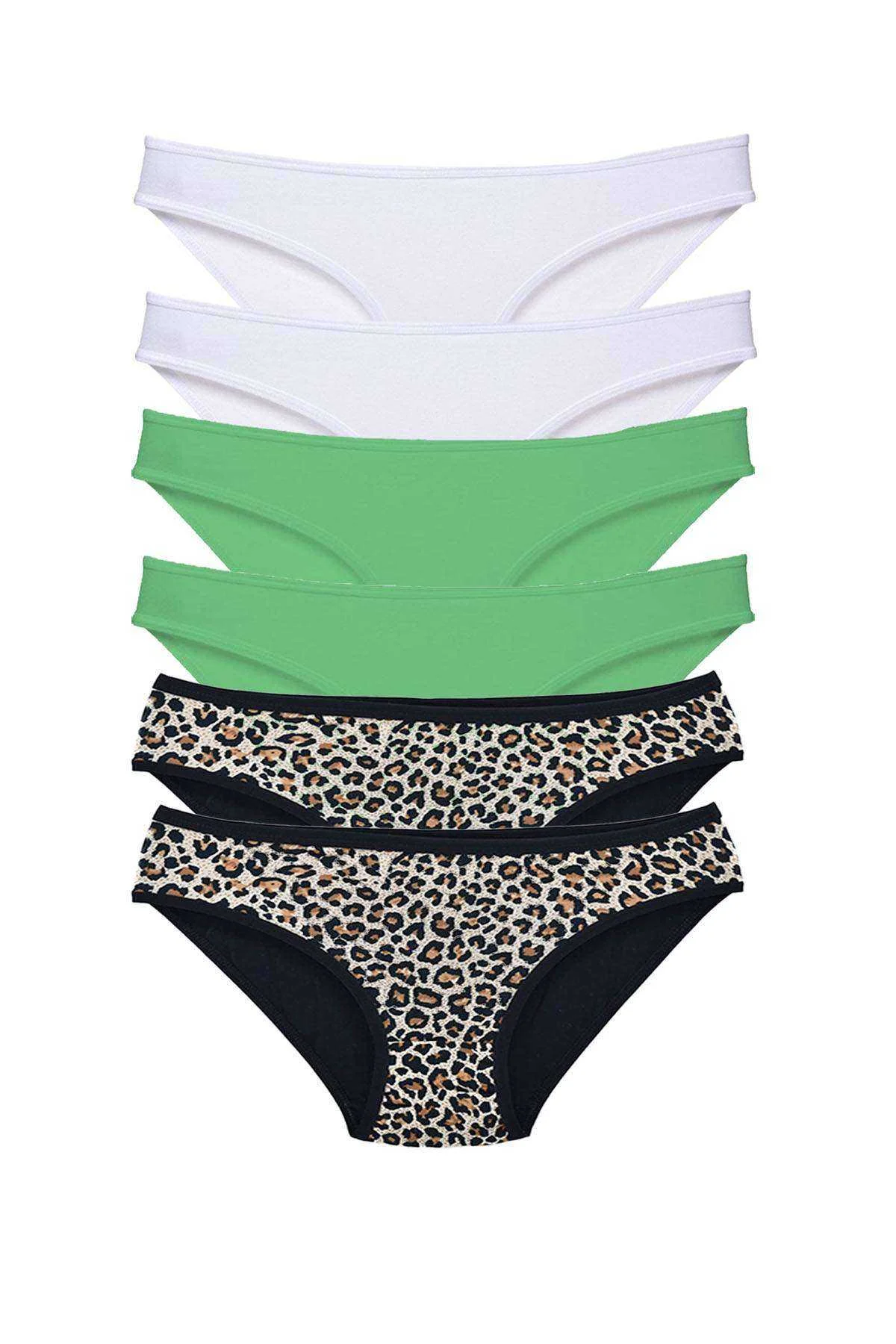6 Adet Likralı Kadın Slip Külot Leopar Beyaz Yeşil - Just Cheap Store Görsel 2