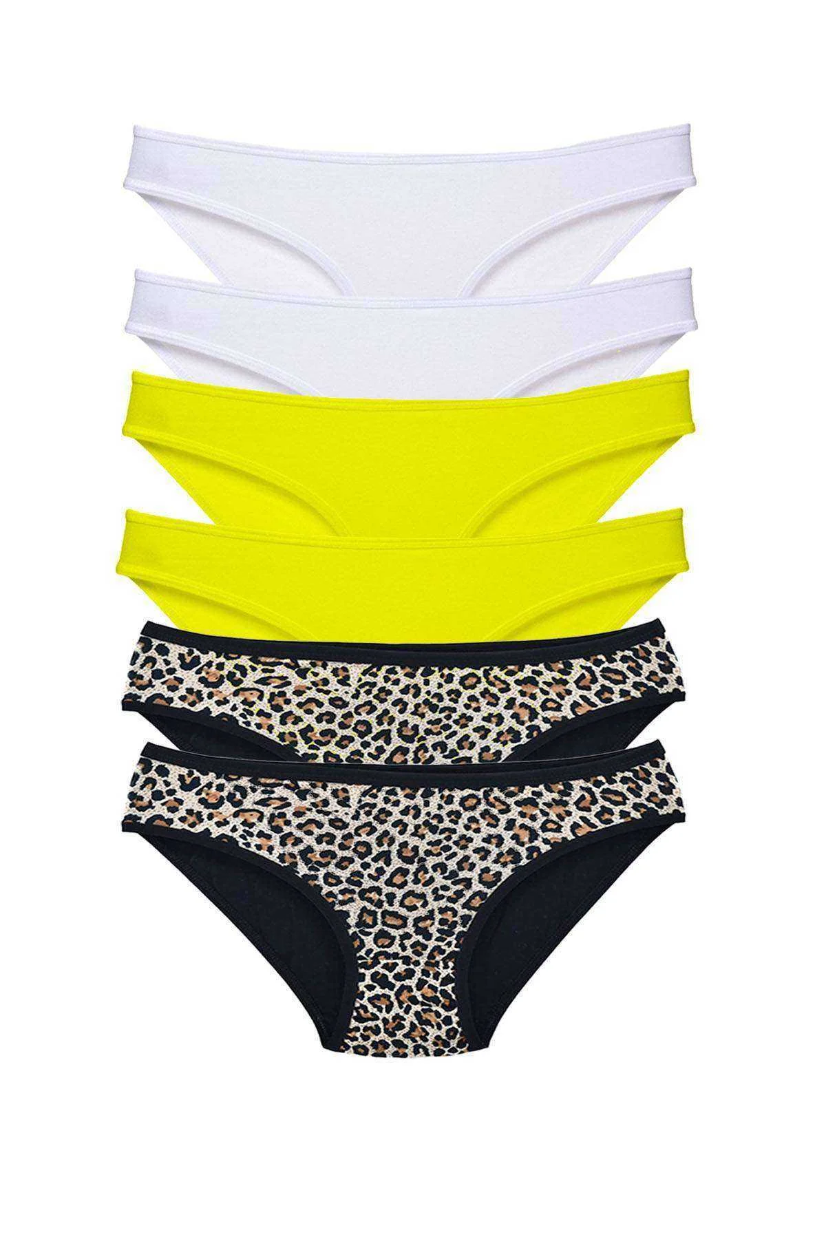 6 Adet Likralı Kadın Slip Külot Leopar Beyaz Sarı - Just Cheap Store Görsel 2