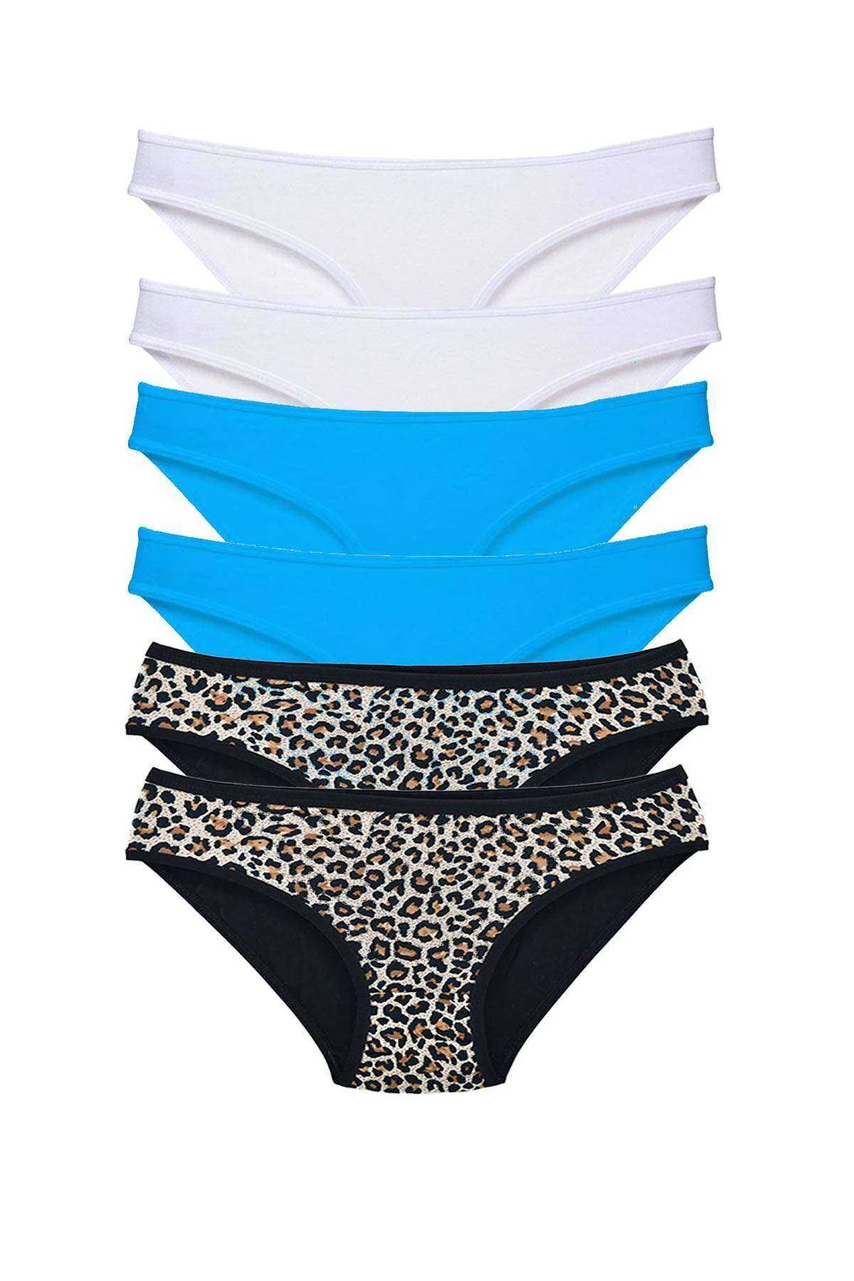 6 Adet Likralı Kadın Slip Külot Leopar Beyaz Mavi - Just Cheap Store Görsel 2