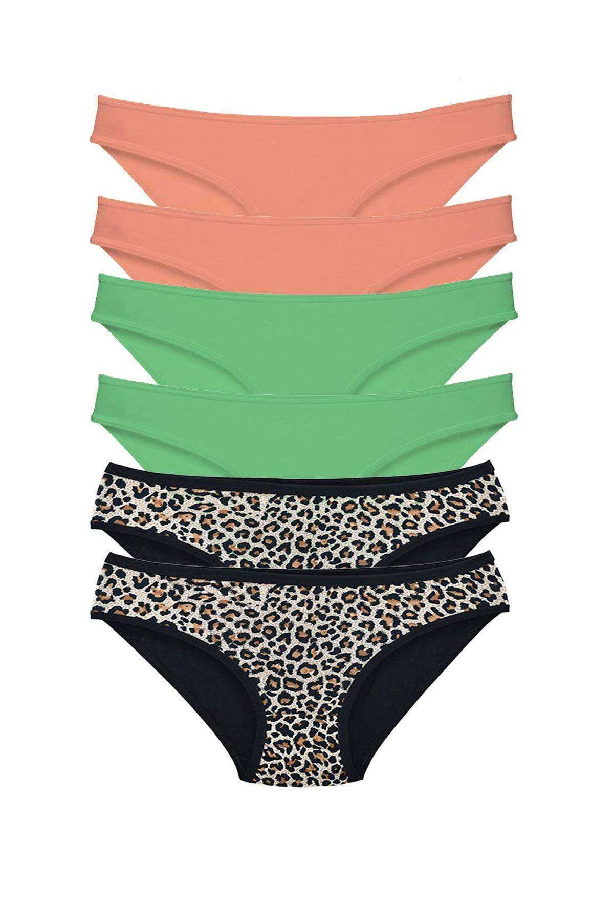 6 Adet Likralı Kadın Slip Külot Leopar Pudra Yeşil - Just Cheap Store Görsel 2