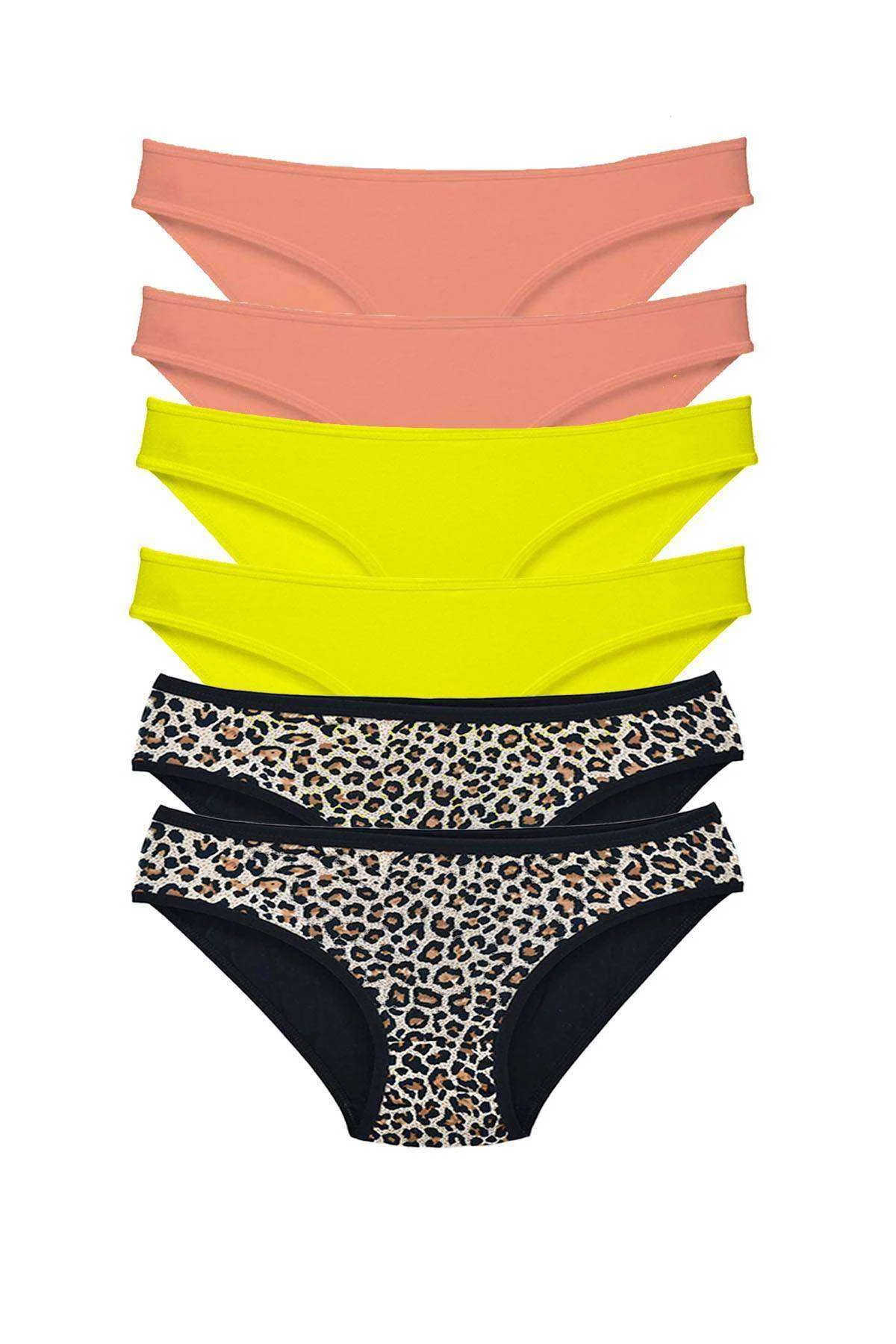 6 Adet Likralı Kadın Slip Külot Leopar Pudra Sarı - Just Cheap Store Görsel 2