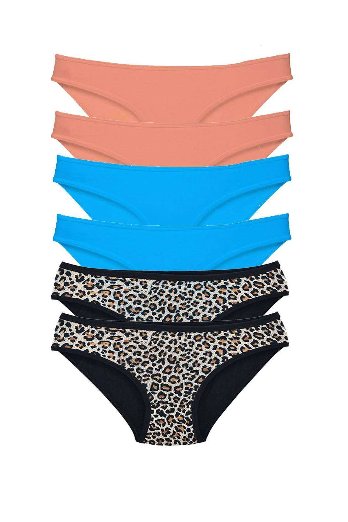 6 Adet Likralı Kadın Slip Külot Leopar Pudra Mavi - Just Cheap Store Görsel 2