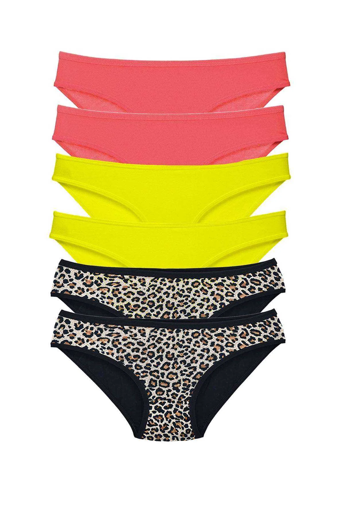 6 Adet Likralı Kadın Slip Külot Leopar Fuşya Sarı - Just Cheap Store Görsel 2