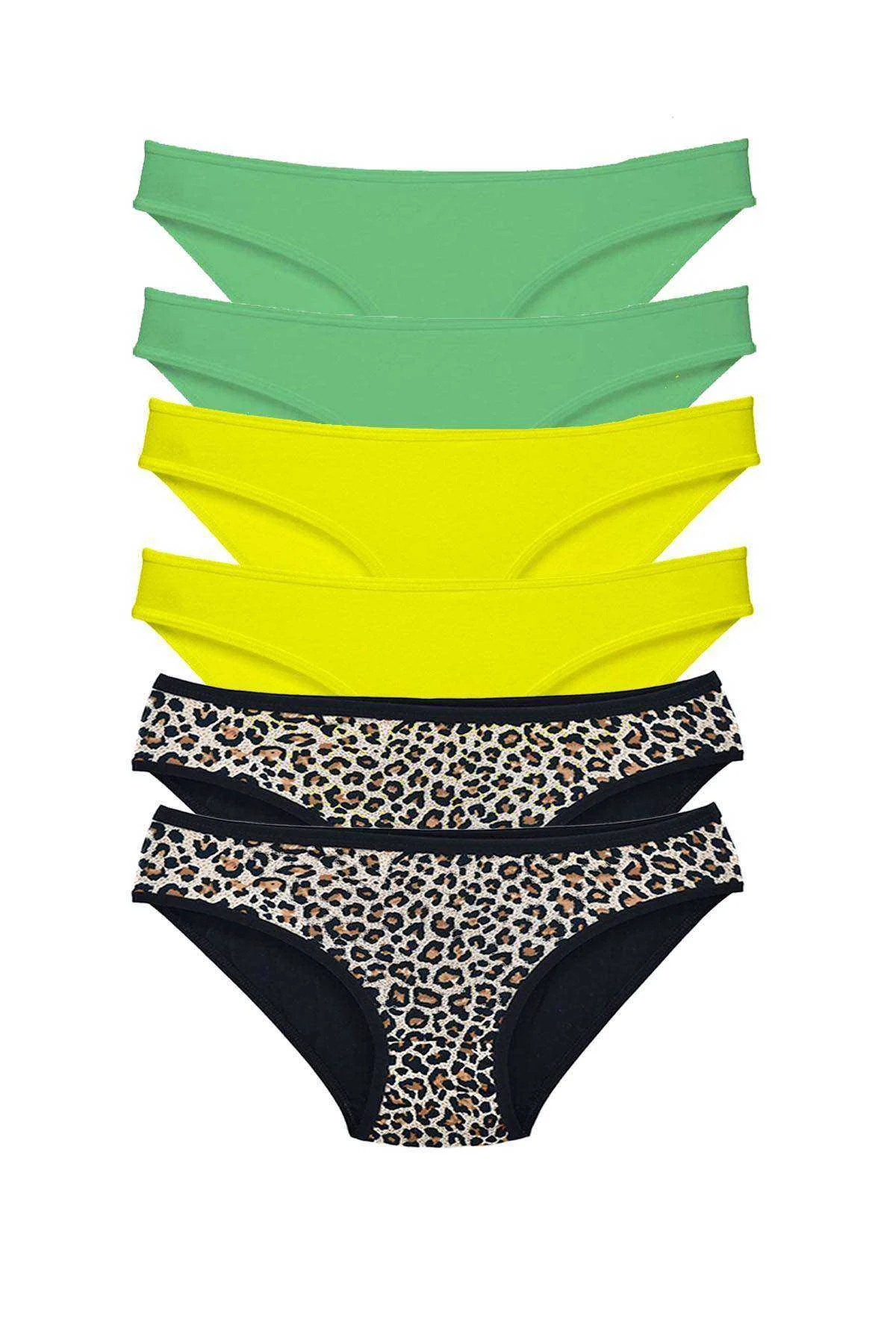 6 Adet Likralı Kadın Slip Külot Leopar Yeşil Sarı - Just Cheap Store Görsel 2
