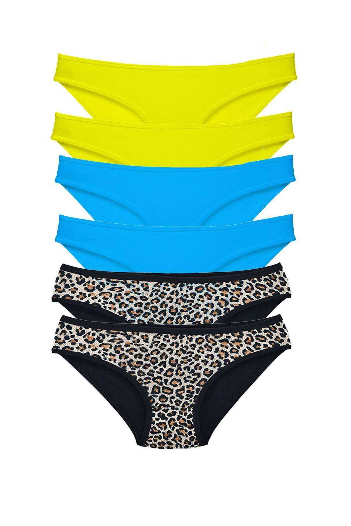 6 Adet Likralı Kadın Slip Külot Leopar Sarı Mavi - Just Cheap Store Görsel 2