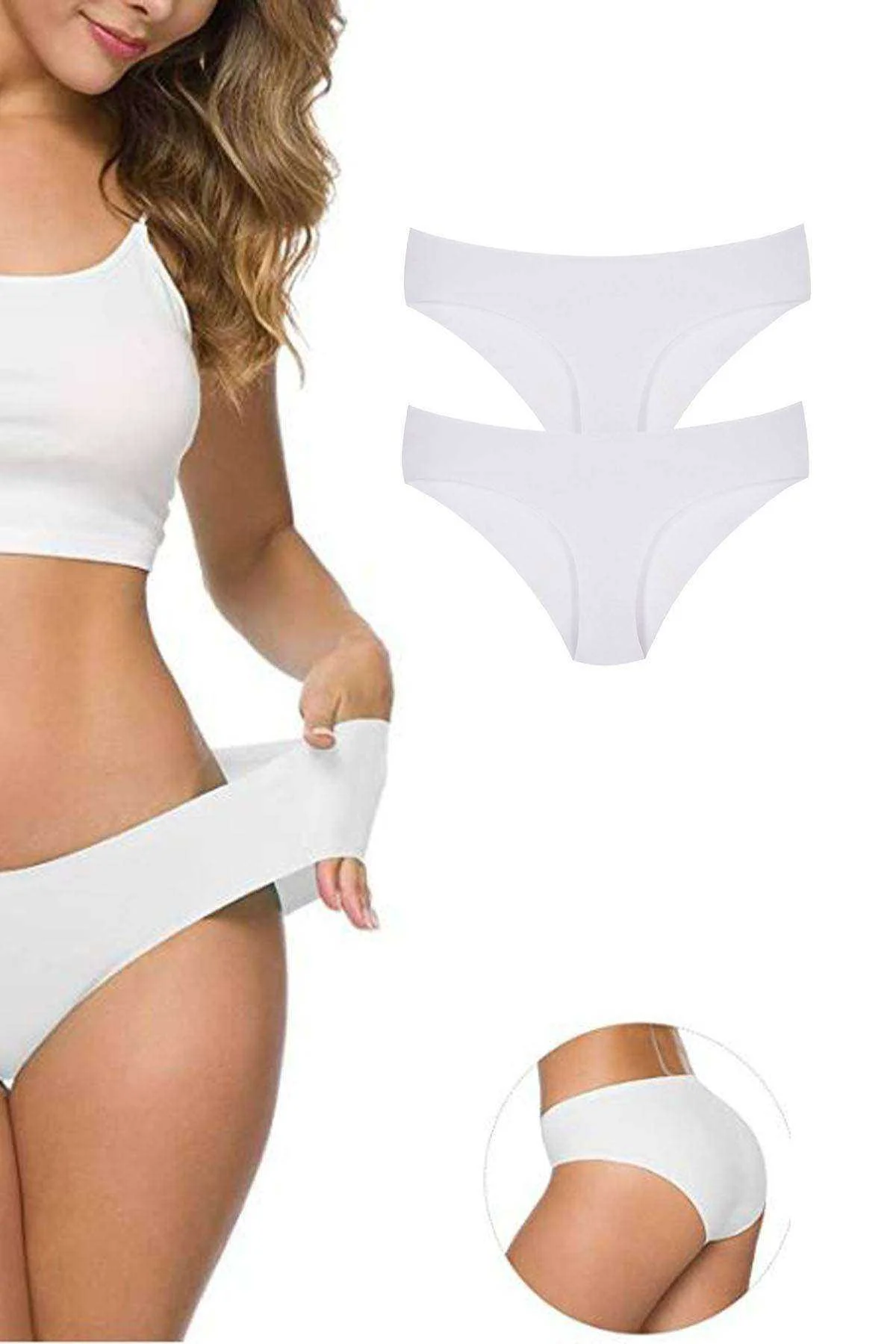 2 Adet Kadın Dikişsiz Lazer Kesim Esnek İz yapmayan Külot Beyaz - Just Cheap Store Görsel 2