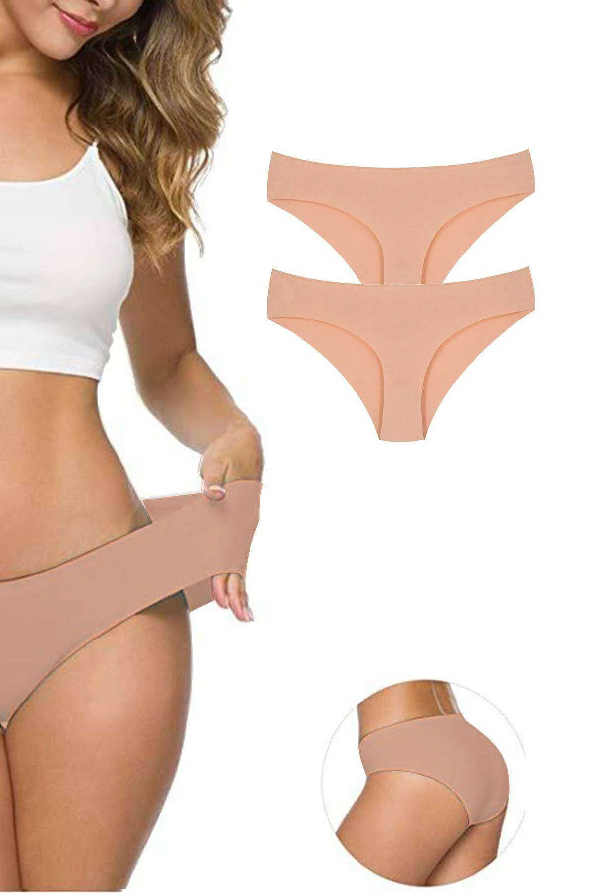 2 Adet Kadın Dikişsiz Lazer Kesim Esnek İz yapmayan Külot Ten - Just Cheap Store Görsel 2