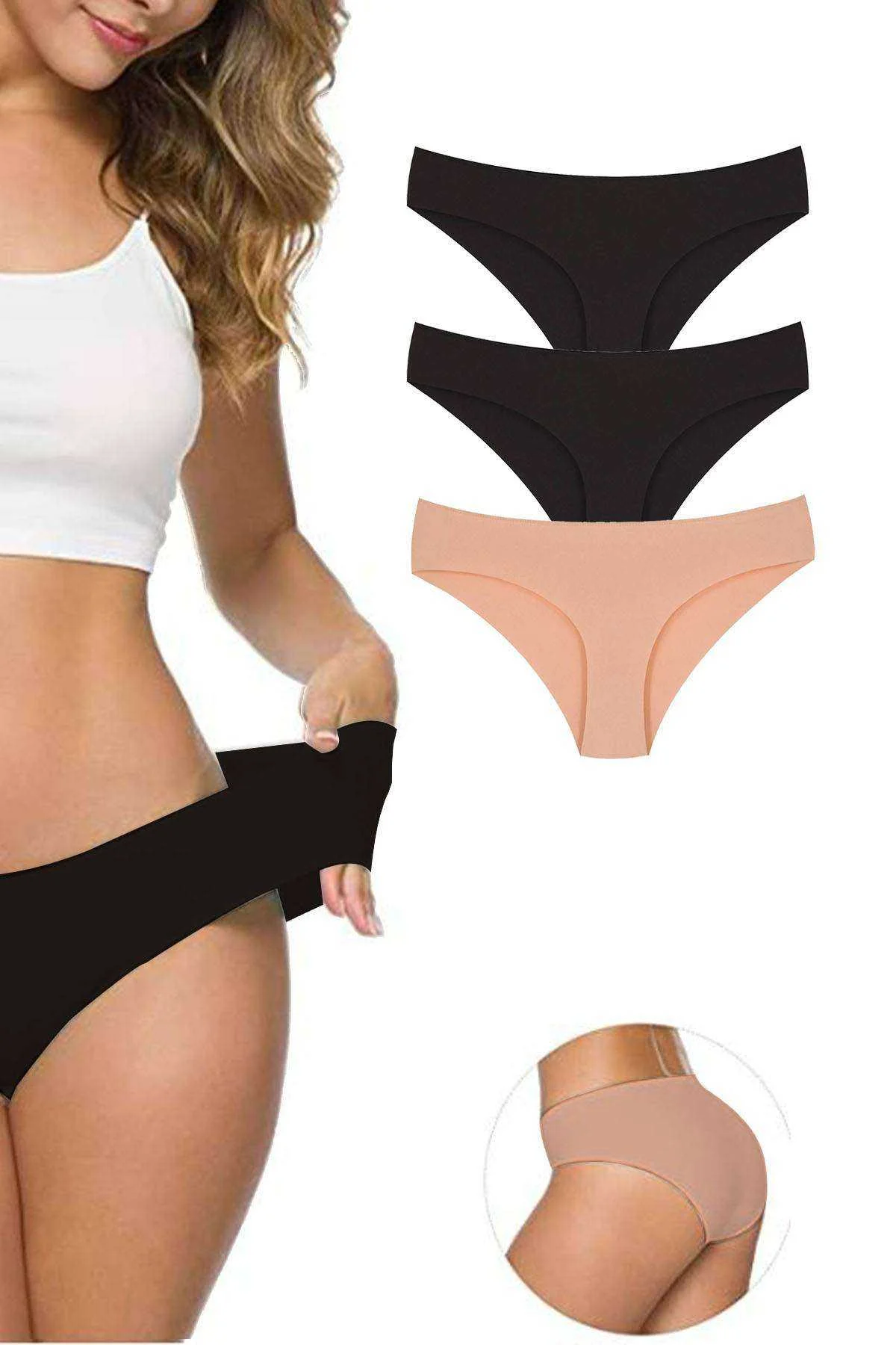 3 Adet Kadın Dikişsiz Lazer Kesim Esnek İz yapmayan Külot S2 - Just Cheap Store Görsel 2