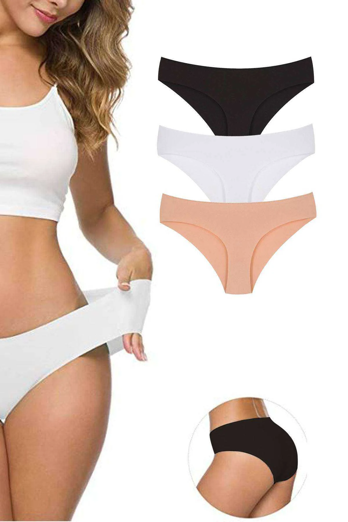 3 Adet Kadın Dikişsiz Lazer Kesim Esnek İz yapmayan Külot S4 - Just Cheap Store Görsel 2
