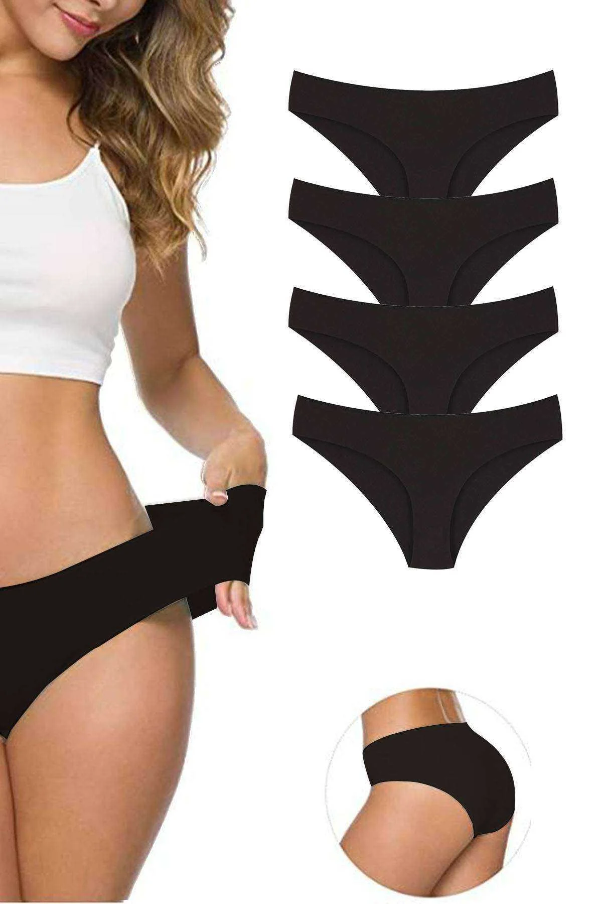 4 Adet Kadın Dikişsiz Lazer Kesim Esnek İz yapmayan Külot Siyah - Just Cheap Store Görsel 2