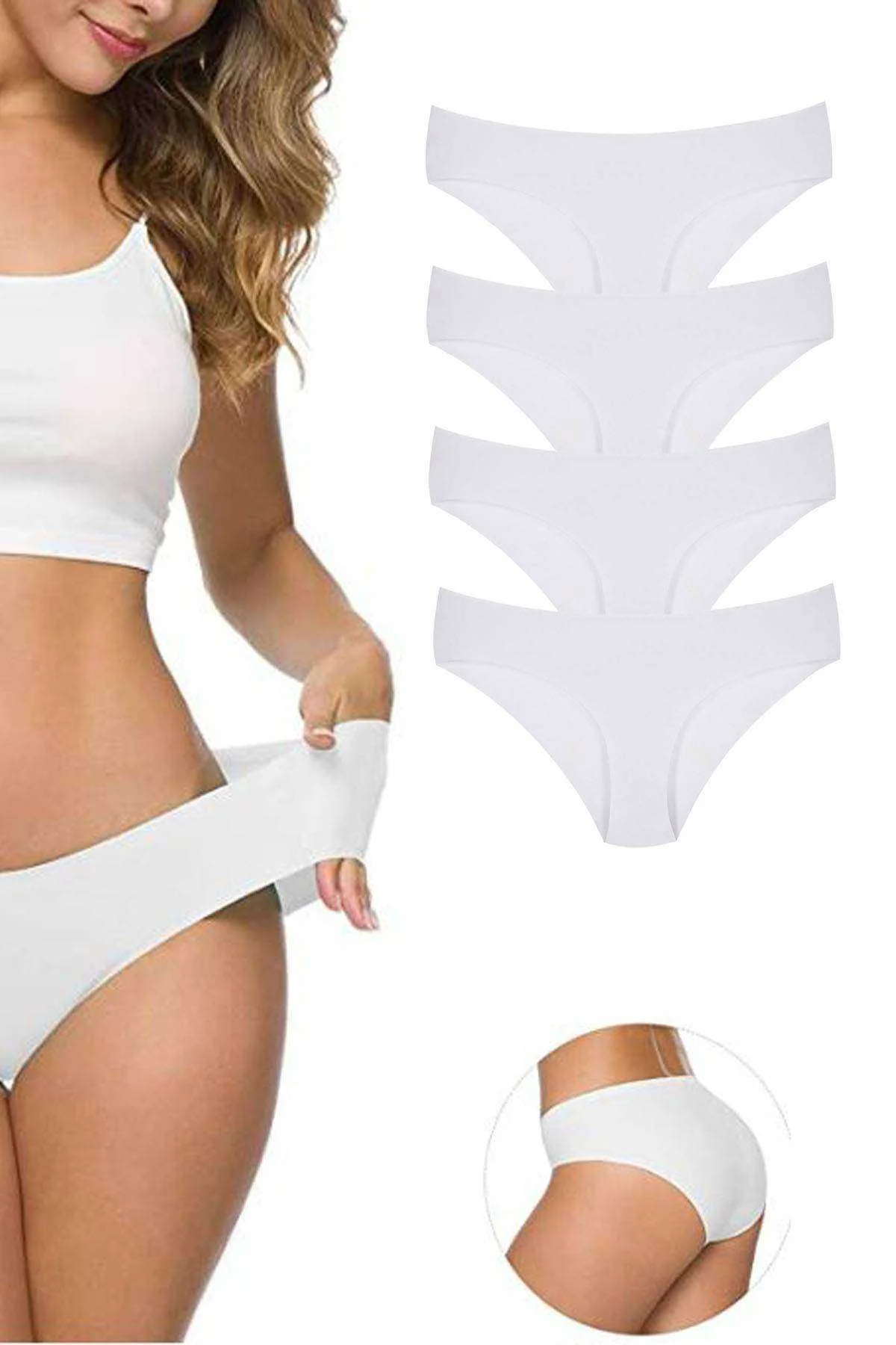 4 Adet Kadın Dikişsiz Lazer Kesim Esnek İz yapmayan Külot Beyaz - Just Cheap Store Görsel 2