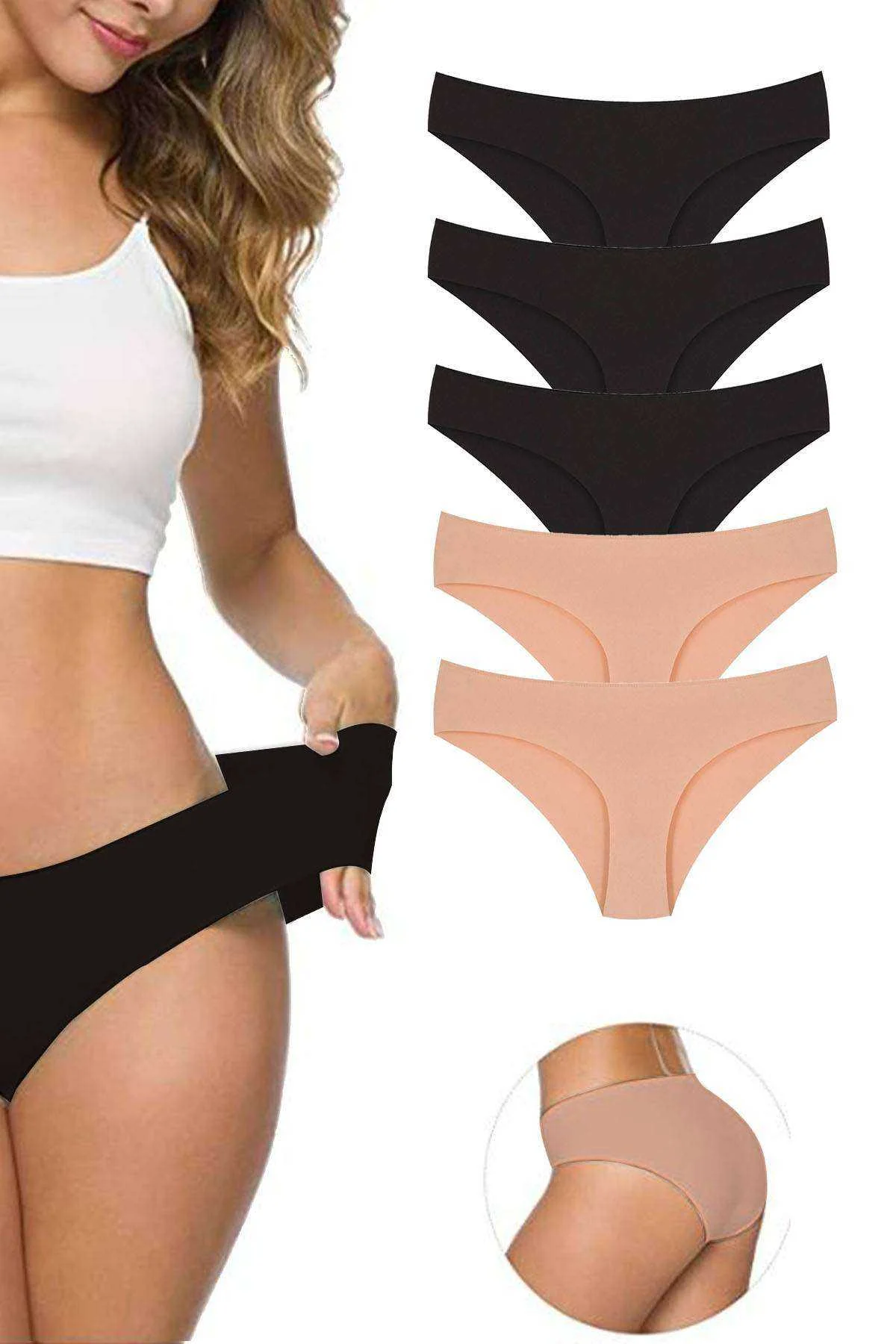 5 Adet Kadın Dikişsiz Lazer Kesim Esnek İz yapmayan Külot S2 - Just Cheap Store Görsel 2