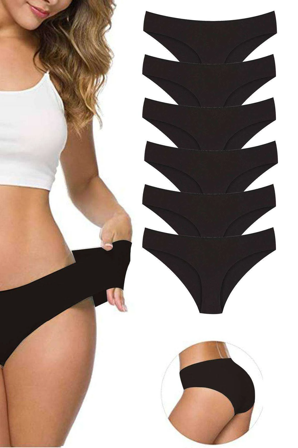 6 Adet Kadın Dikişsiz Lazer Kesim Esnek İz yapmayan Külot Siyah - Just Cheap Store Görsel 2