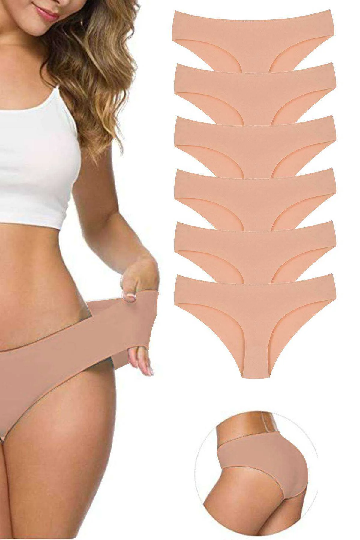 6 Adet Kadın Dikişsiz Lazer Kesim Esnek İz yapmayan Külot Ten - Just Cheap Store Görsel 2