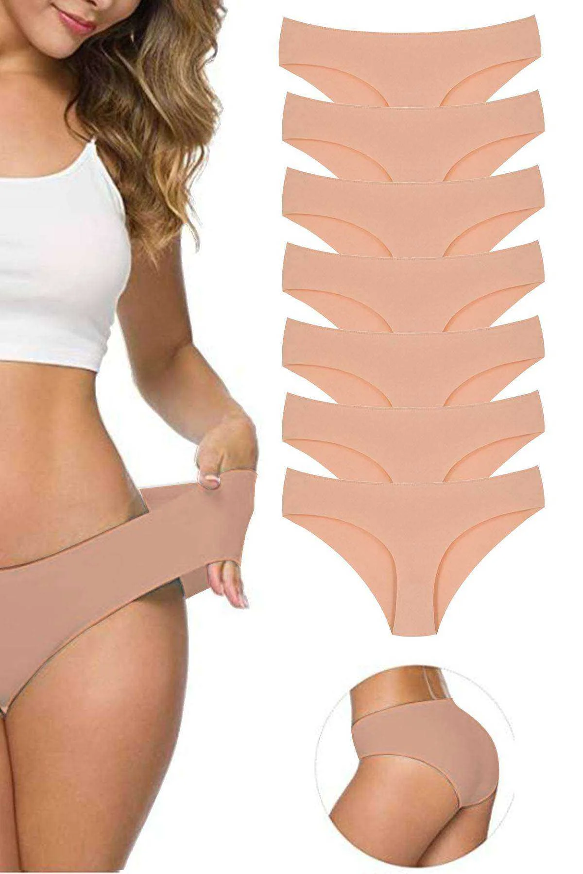 7 Adet Kadın Dikişsiz Lazer Kesim Esnek İz yapmayan Külot Ten - Just Cheap Store Görsel 2