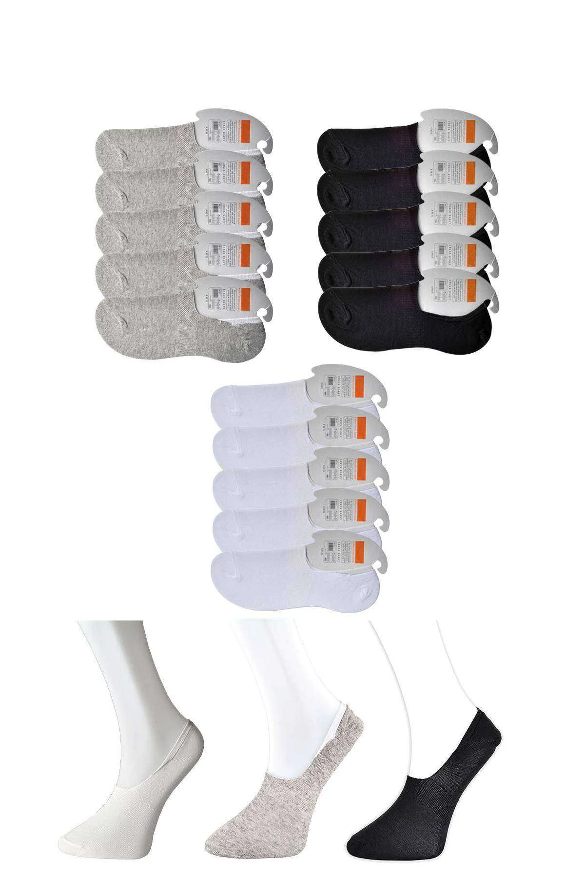 Siyah Gri ve Beyaz Erkek Babet Çorap 15 çift - Just Cheap Store Görsel 5
