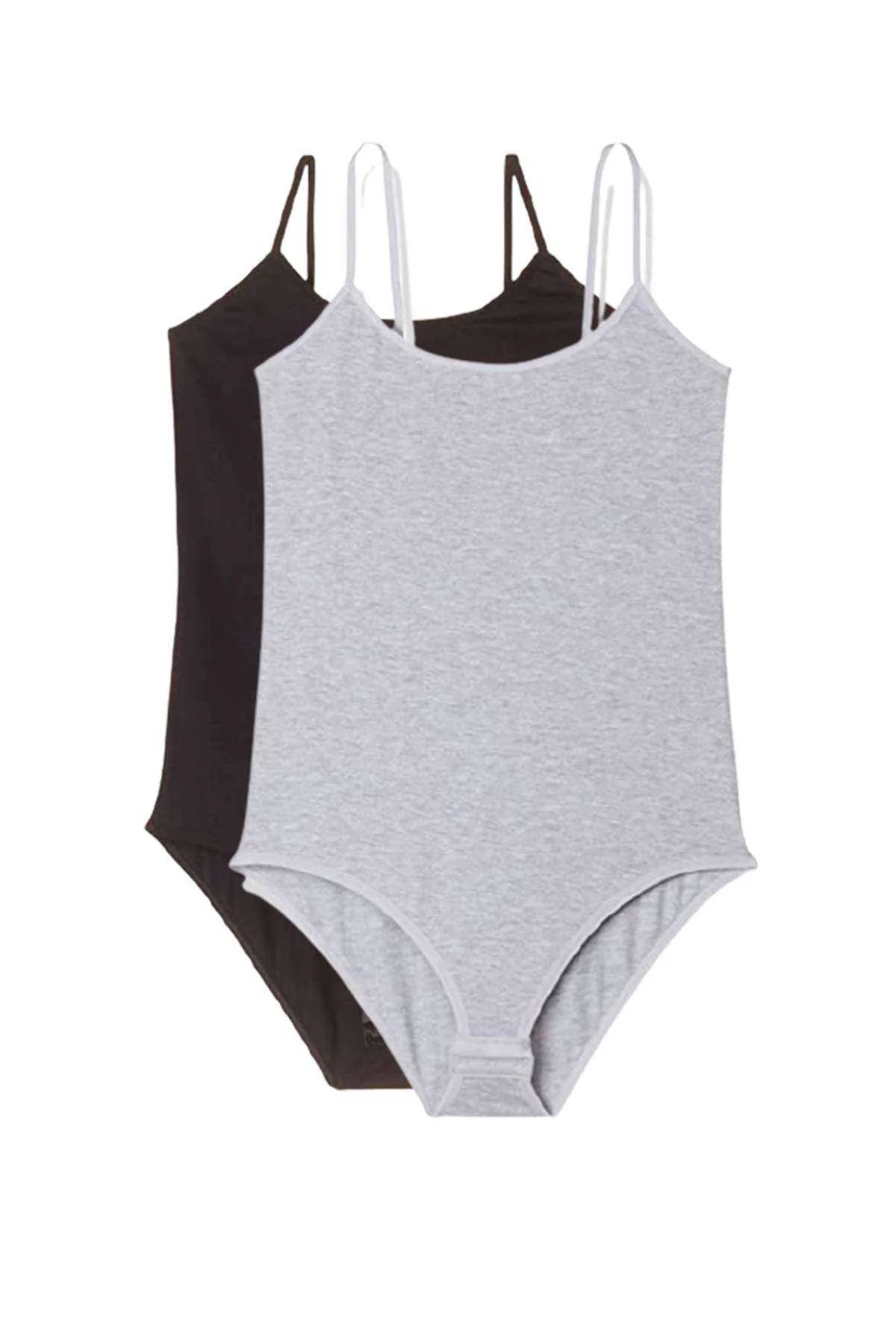 2 Adet İp Askılı Kadın Çıtçıtlı Body Siyah ve Gri - Just Cheap Store Görsel 5