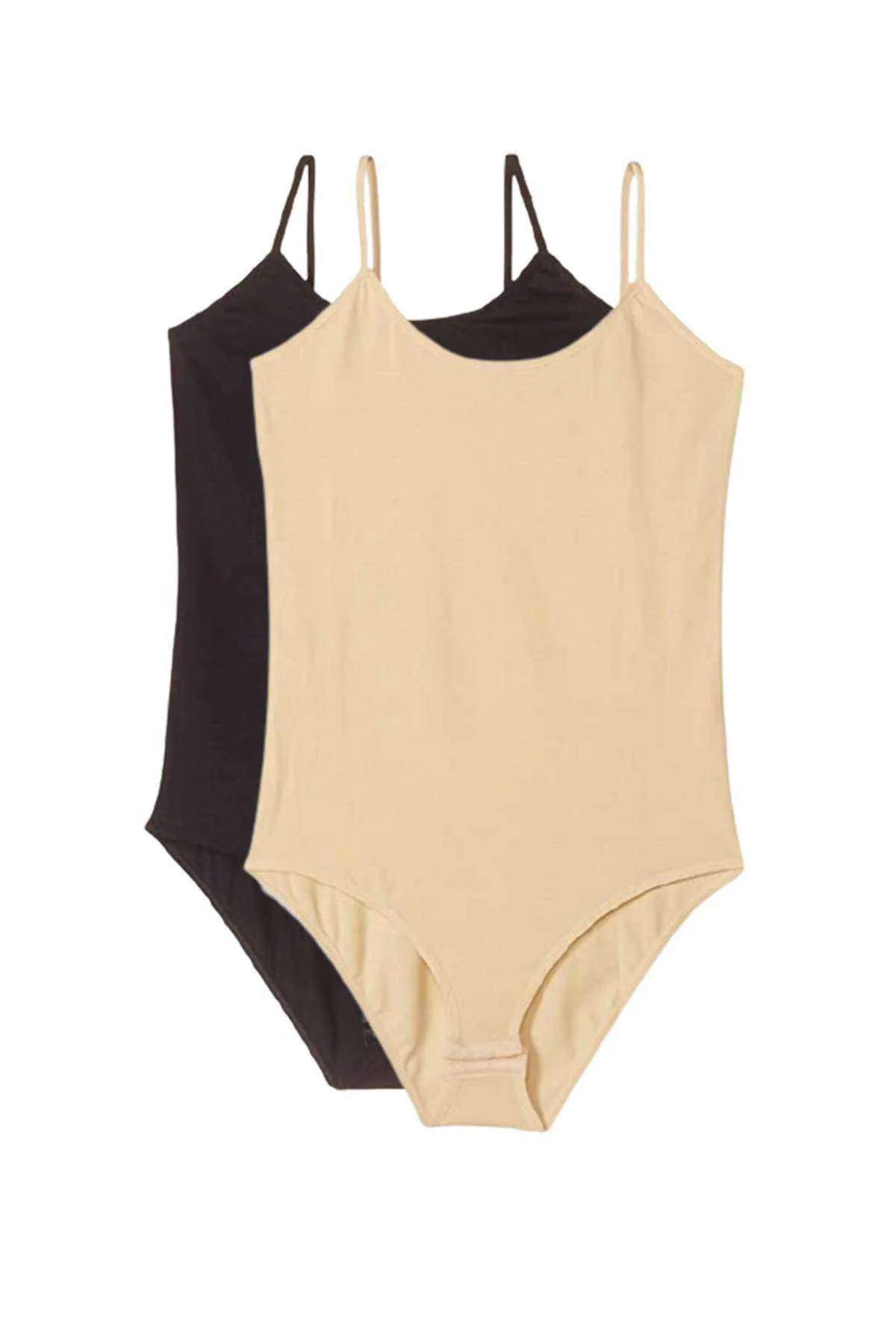 2 Adet İp Askılı Kadın Çıtçıtlı Body Siyah ve Ten - Just Cheap Store Görsel 2