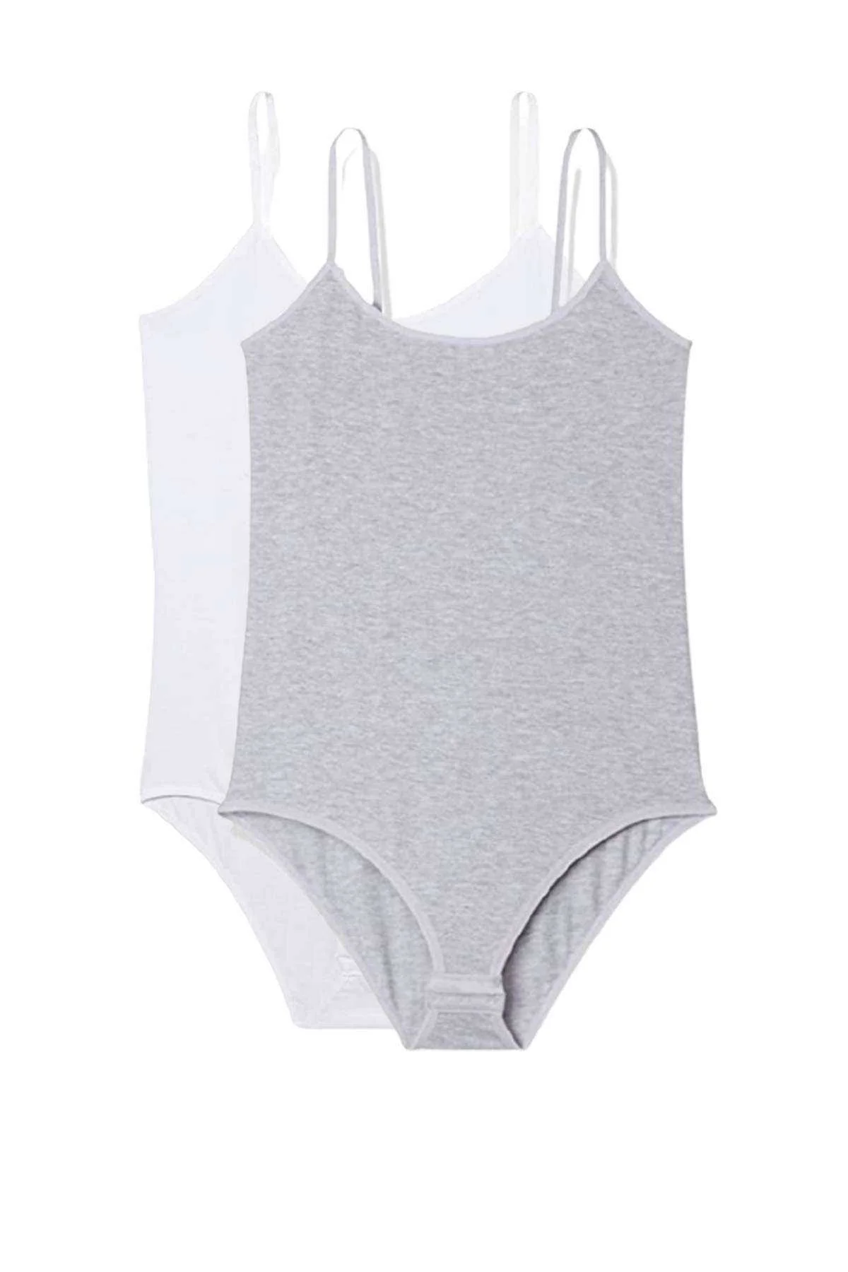 2 Adet İp Askılı Kadın Çıtçıtlı Body Beyaz ve Gri - Just Cheap Store Görsel 5