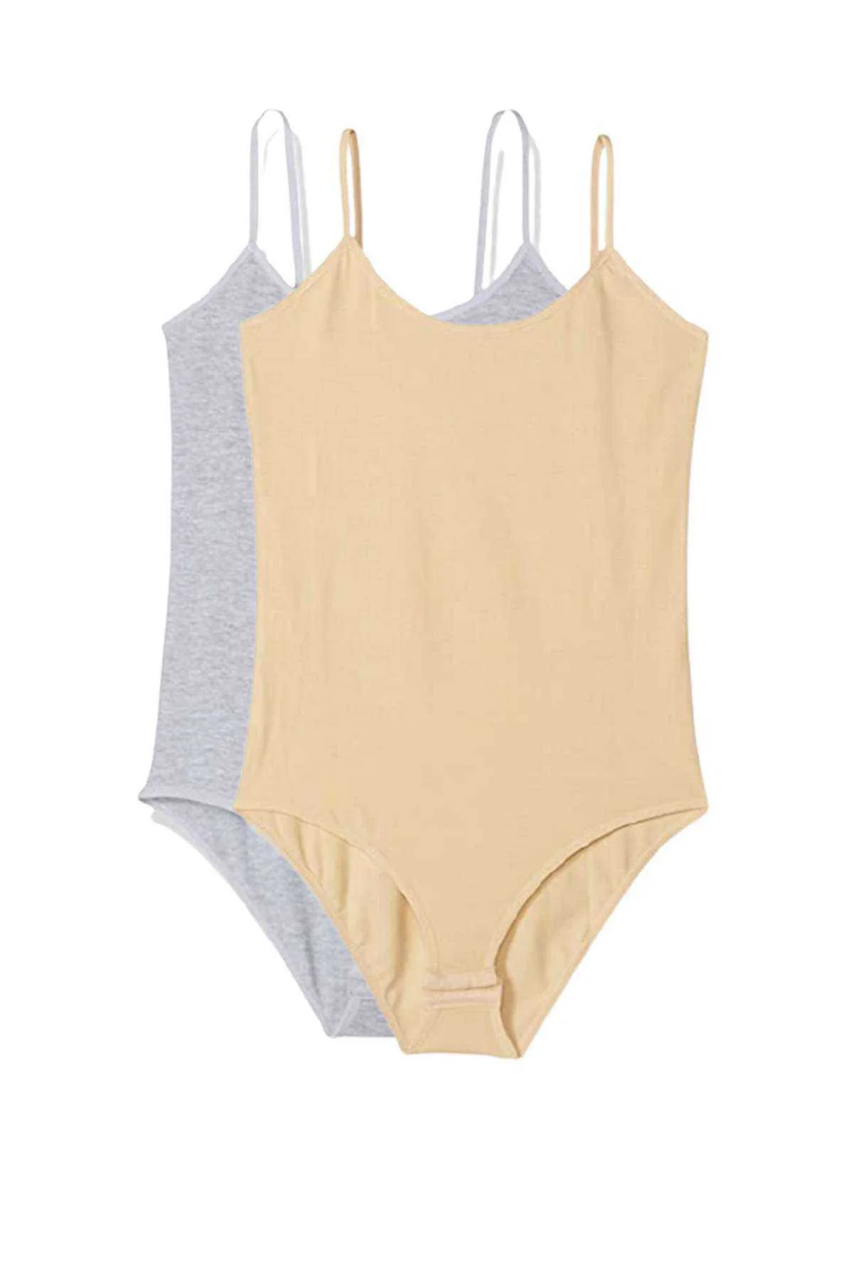 2 Adet İp Askılı Kadın Çıtçıtlı Body Gri ve Ten - Just Cheap Store Görsel 2