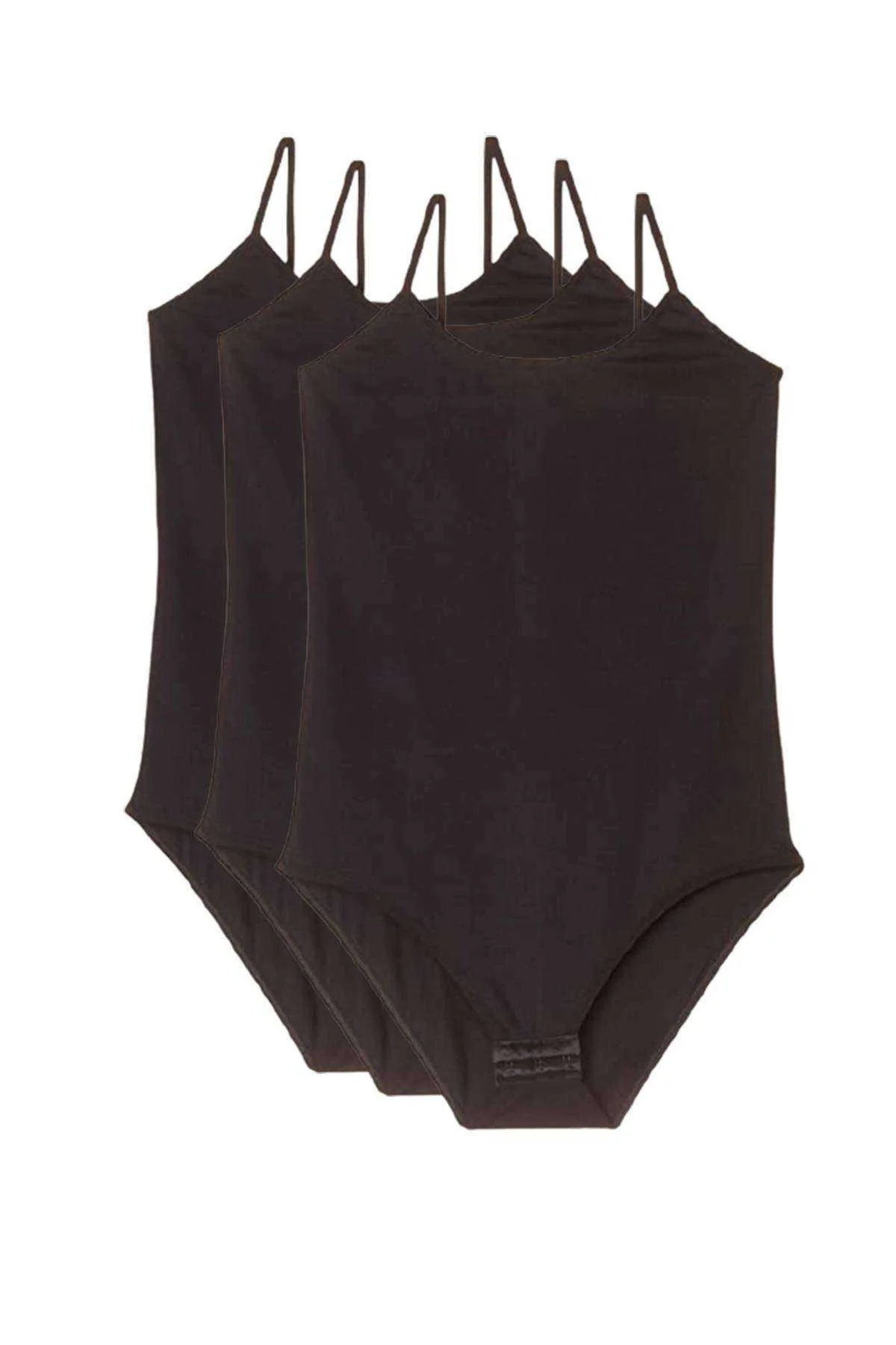 3 Adet İp Askılı Kadın Çıtçıtlı Body Siyah - Just Cheap Store Görsel 2
