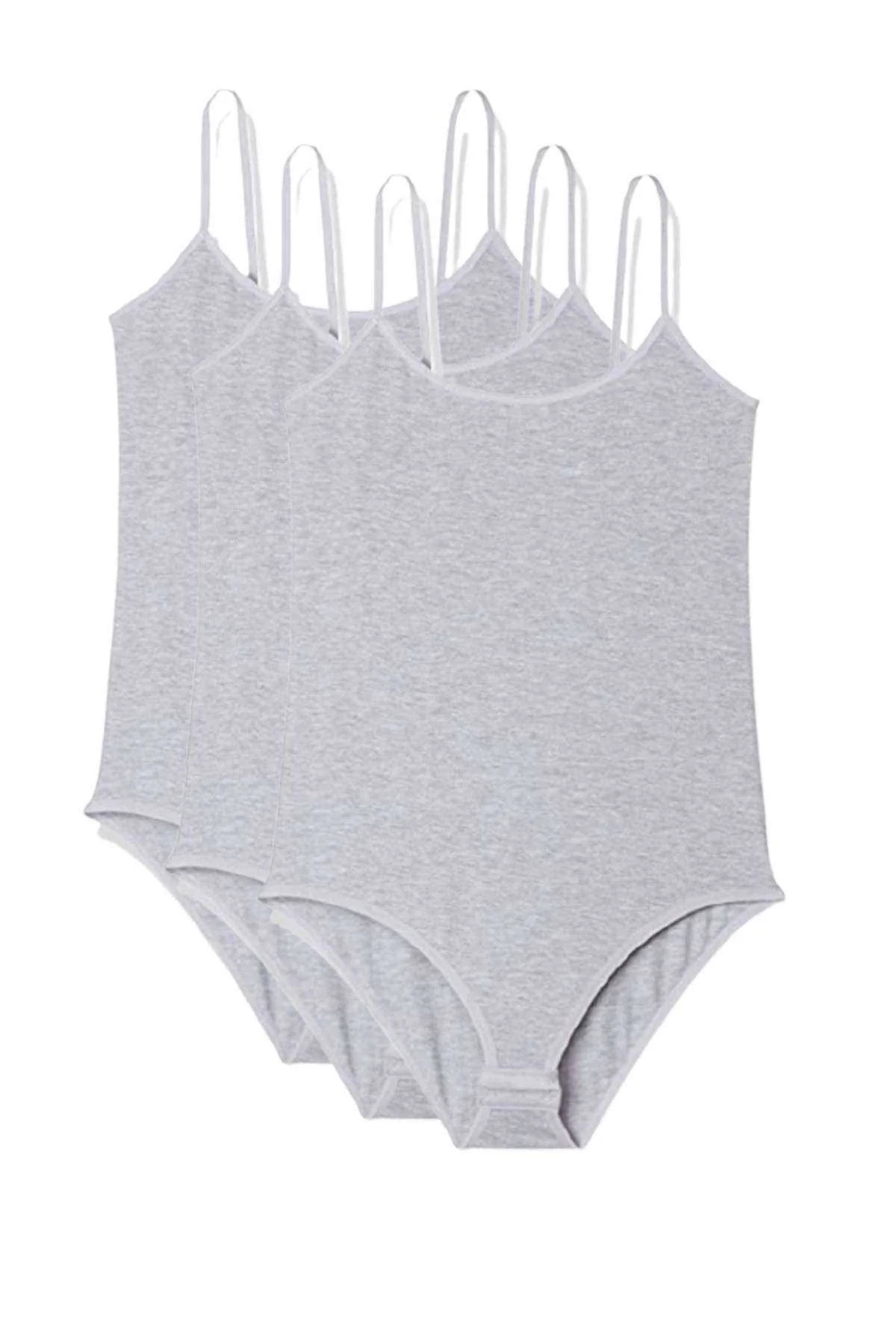 3 Adet İp Askılı Kadın Çıtçıtlı Body Gri - Just Cheap Store Görsel 4
