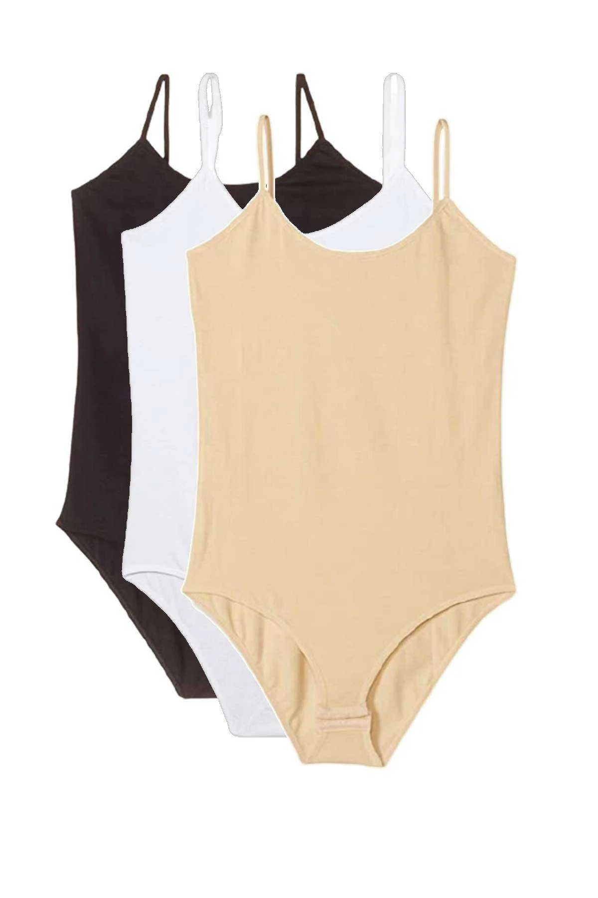 3 Adet İp Askılı Kadın Çıtçıtlı Body Siyah Beyaz Ten - Just Cheap Store Görsel 2