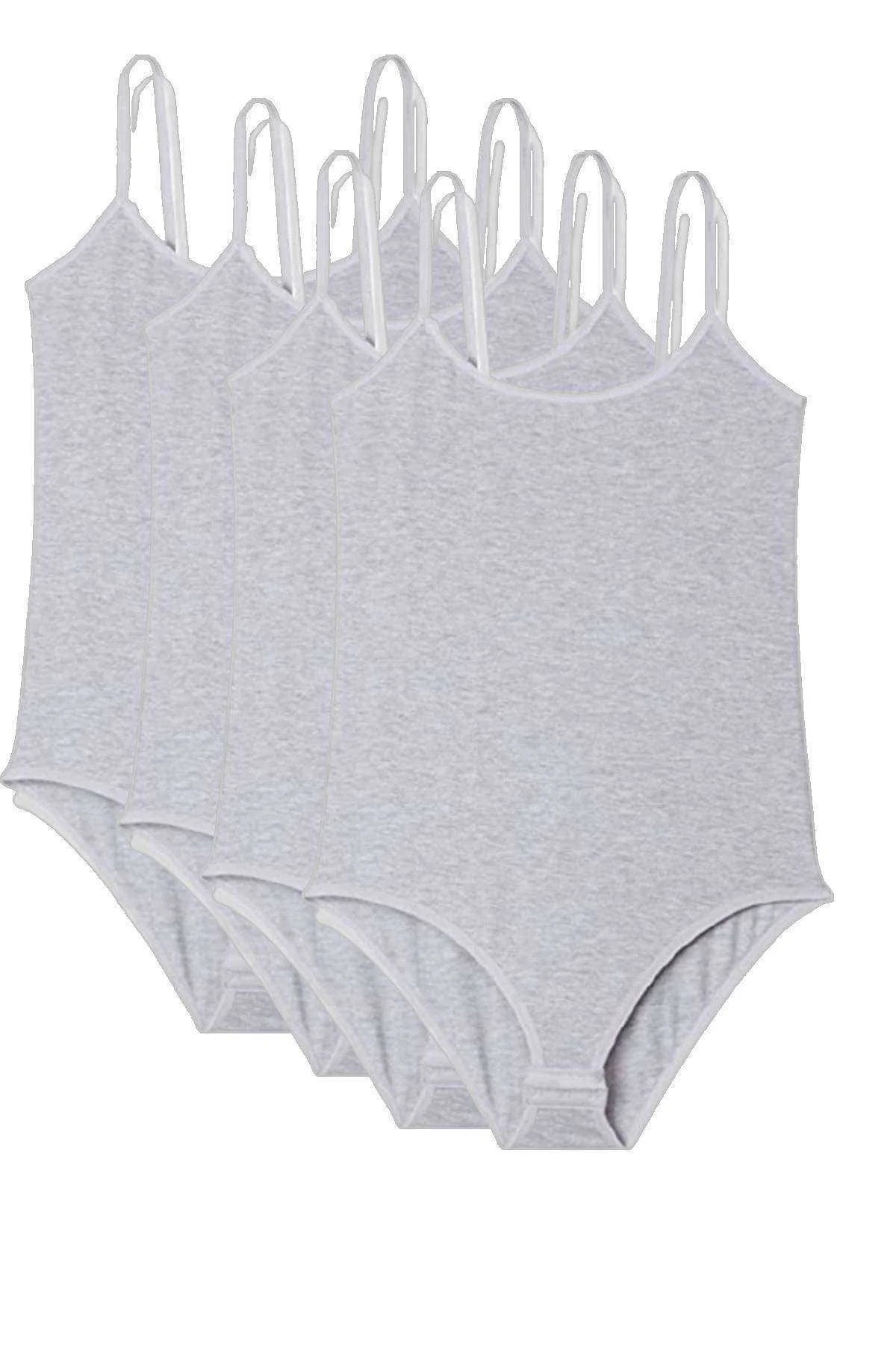 4 Adet İp Askılı Kadın Çıtçıtlı Body Gri - Just Cheap Store Görsel 2