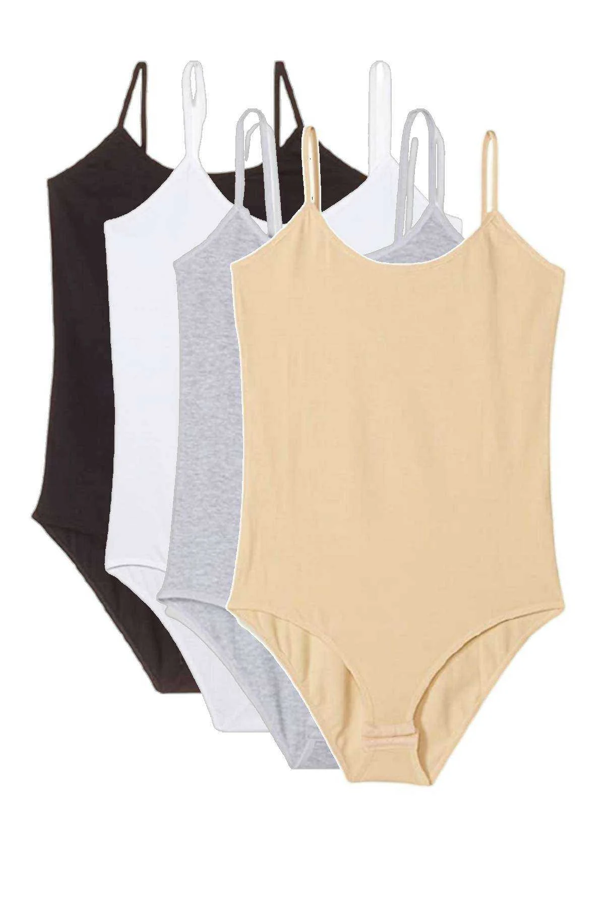 4 Adet İp Askılı Kadın Çıtçıtlı Body Siyah Beyaz Gri Ten - Just Cheap Store Görsel 2